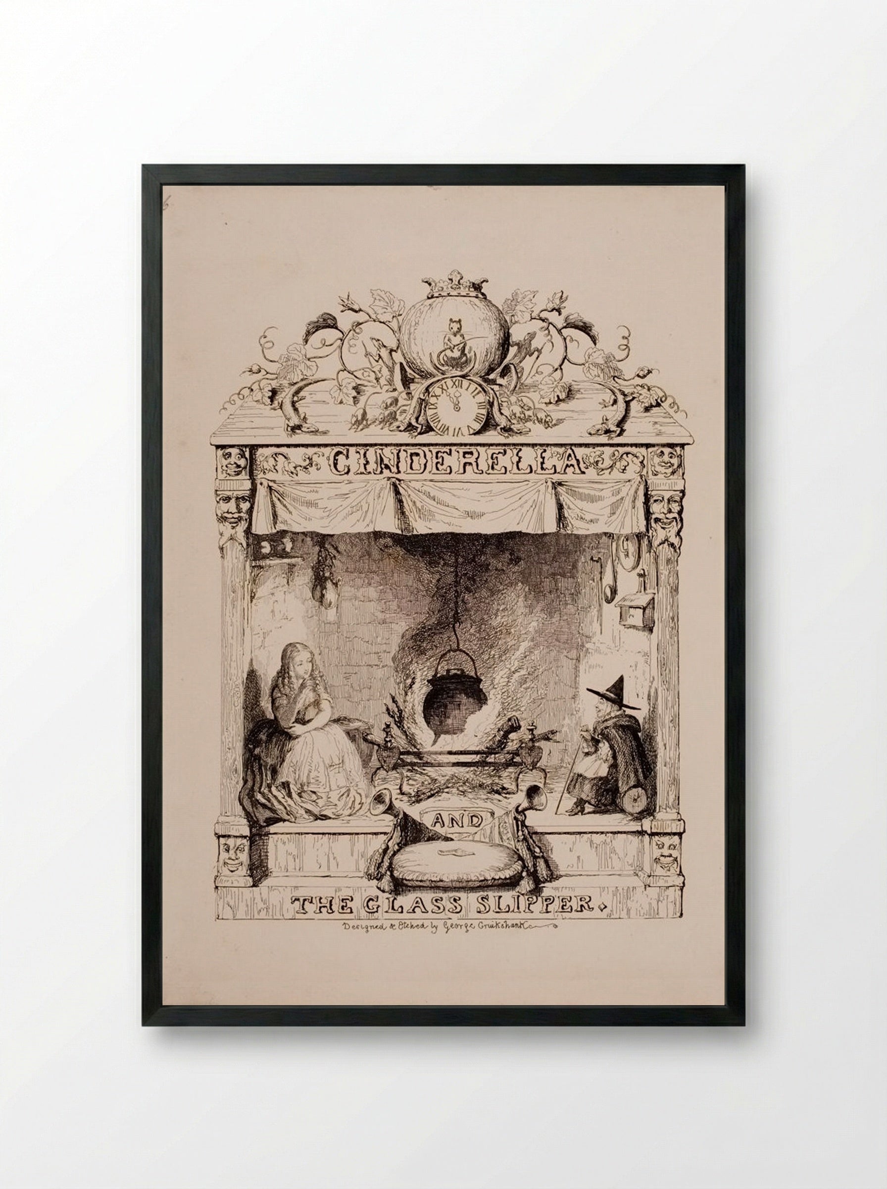 Frontispiece for Cinderella and the Glass Slipper - George Cruikshank - Framed Print Black