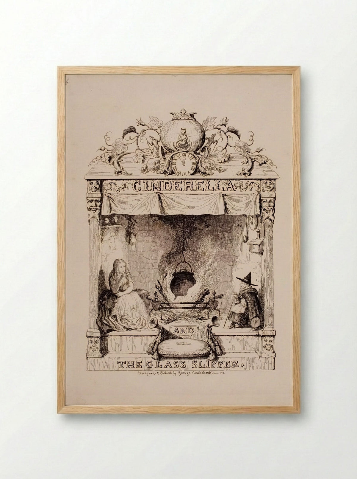 Frontispiece for Cinderella and the Glass Slipper - George Cruikshank - Framed Print Wood