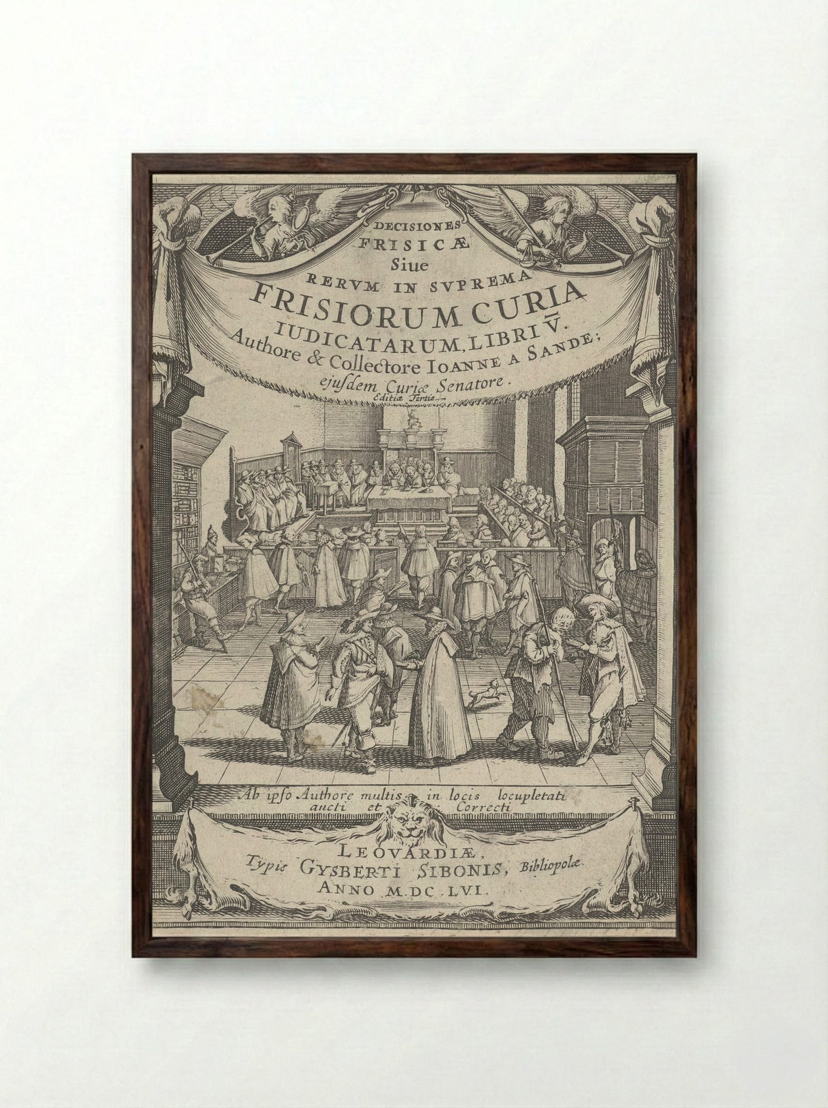 Frontispiece for Decisiones Frisicae - J. Hermans - Framed Print Dark Wood