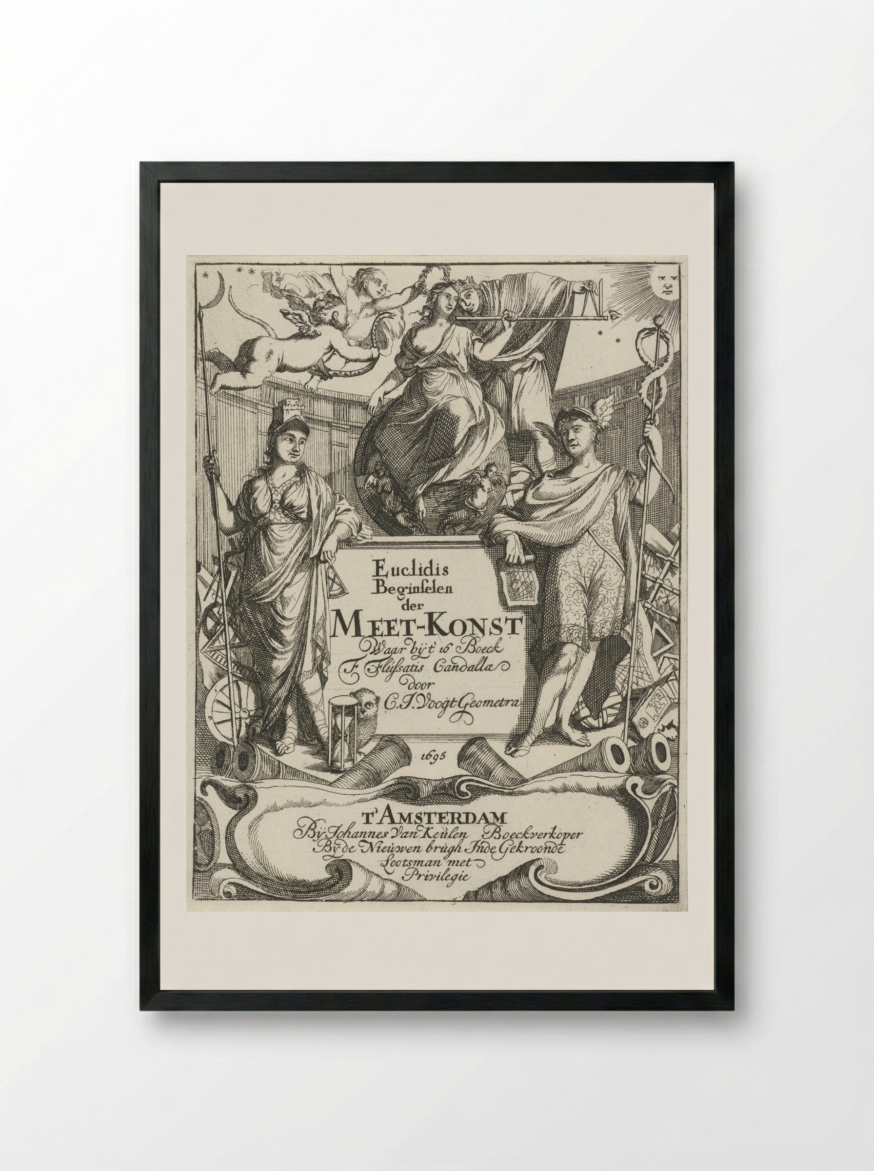 Frontispiece for Euclidis Beginselen der Meet-Konst - Caspar Luyken - Framed Print Black