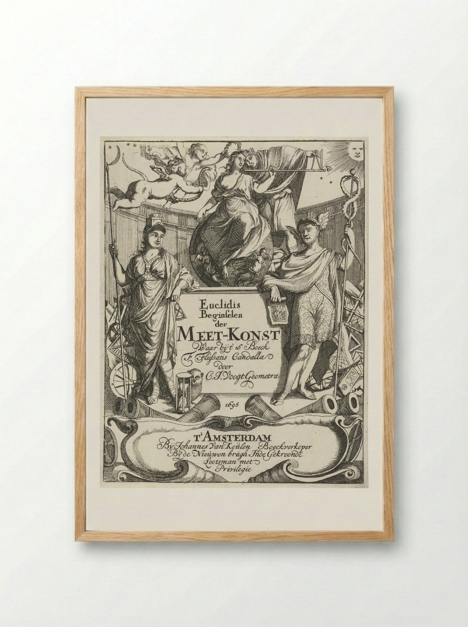 Frontispiece for Euclidis Beginselen der Meet-Konst - Caspar Luyken - Framed Print Wood