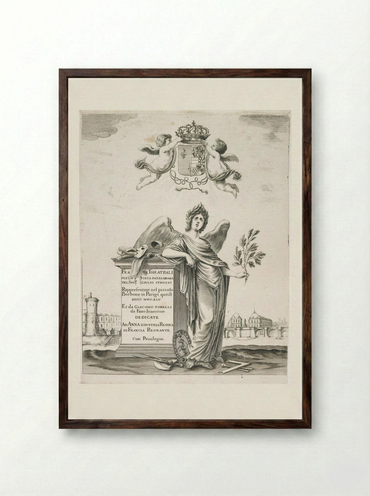 Frontispiece for La finta pazza - Stefano Della Bella - Framed Print Dark Wood