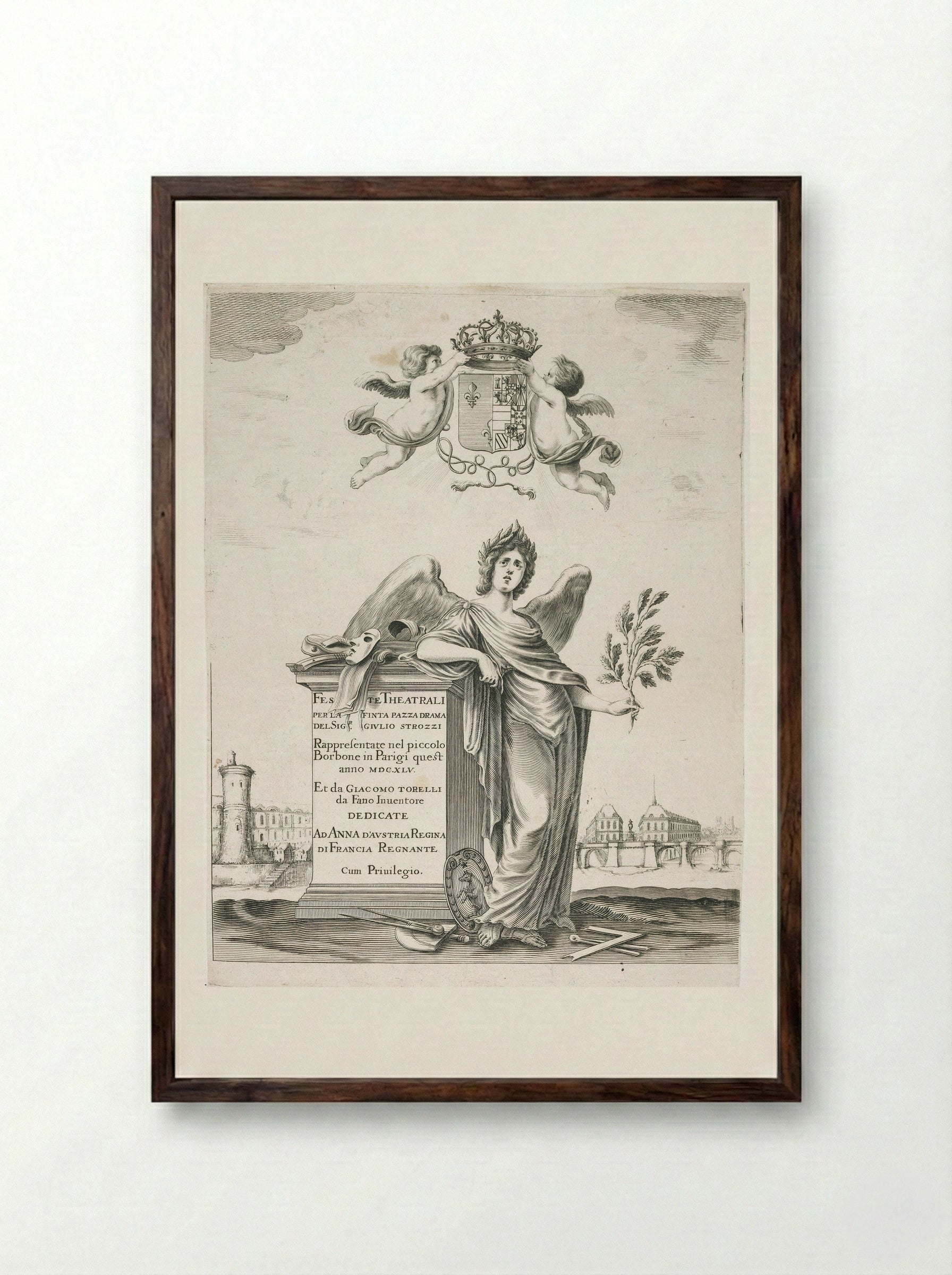 Frontispiece for La finta pazza - Stefano Della Bella - Framed Print Dark Wood