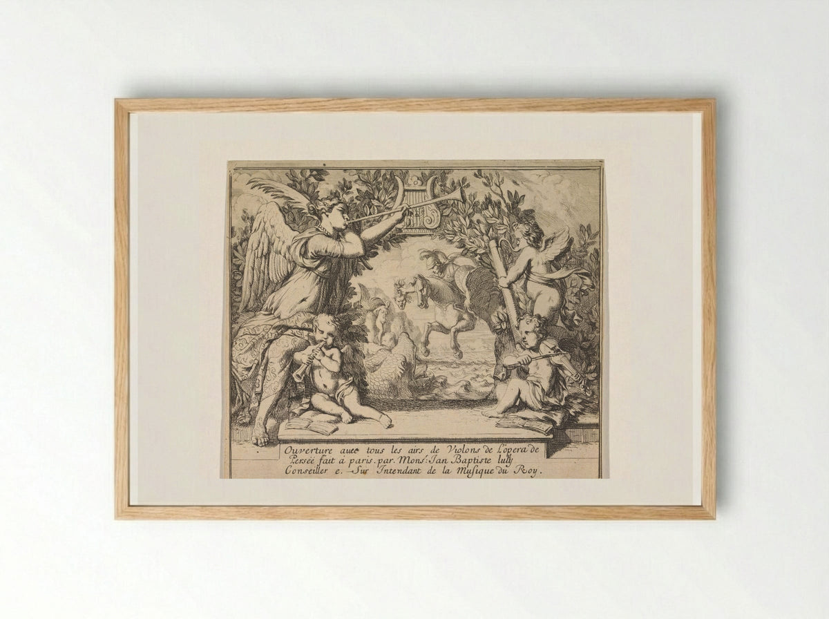 Frontispiece for the Overture to Lully's Persée - Gerard de Lairesse - Framed Print Wood