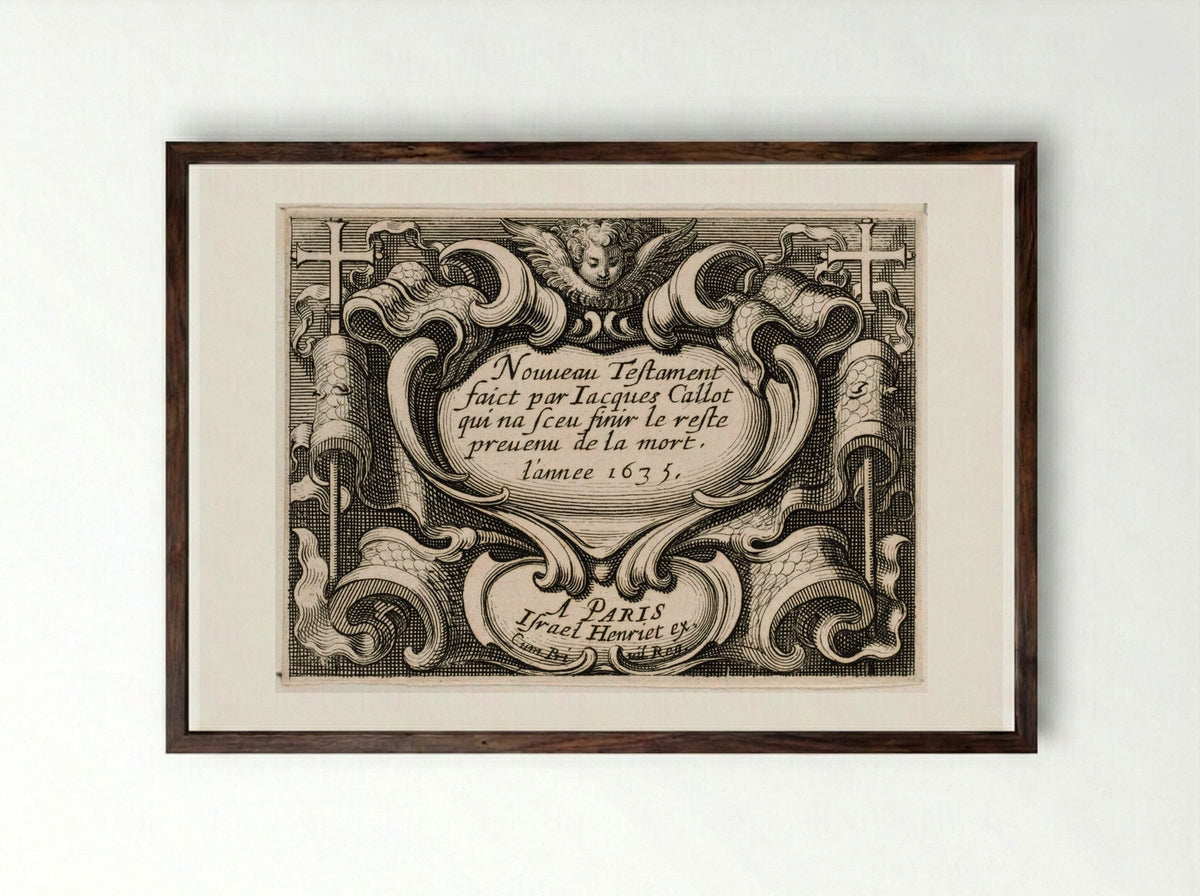 Frontispiece to New Testament series of Callot - Abraham Bosse - Framed Print Dark Wood