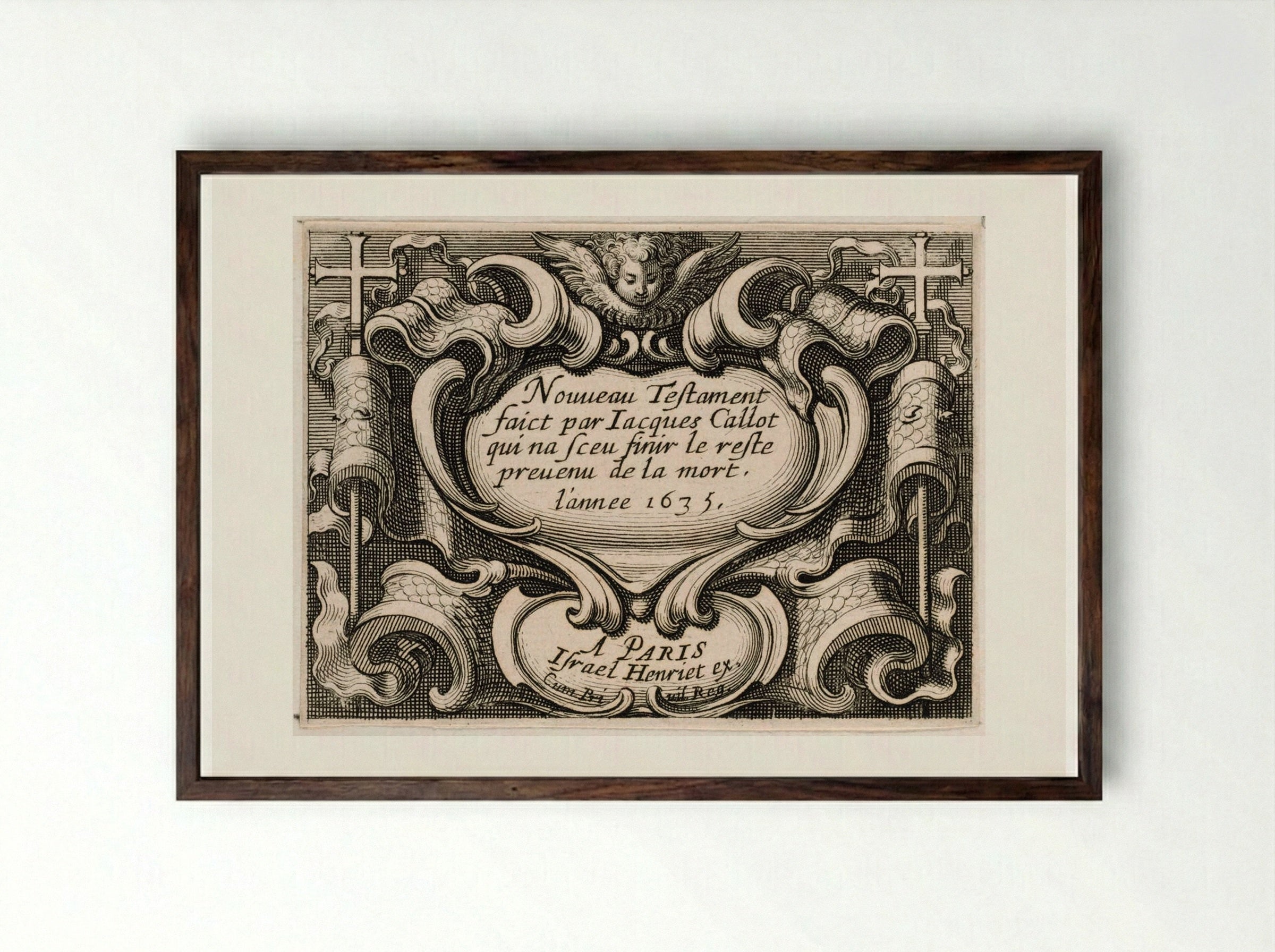 Frontispiece to New Testament series of Callot - Abraham Bosse - Framed Print Dark Wood