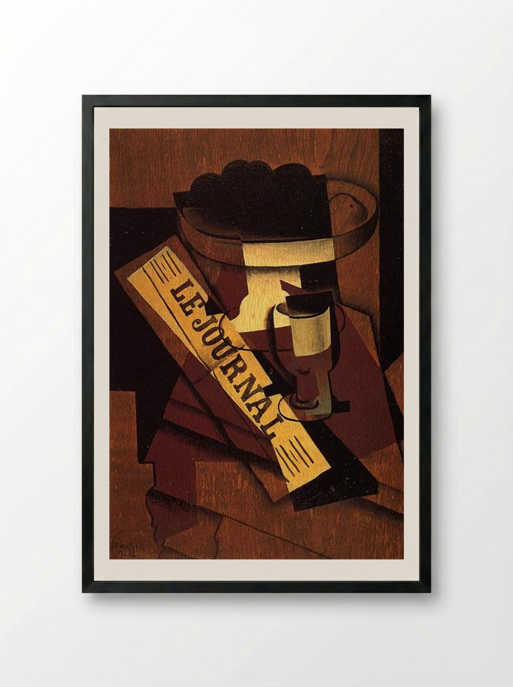 Fruit Dish, Glass and Newspaper - Juan Gris - Framed Print Black