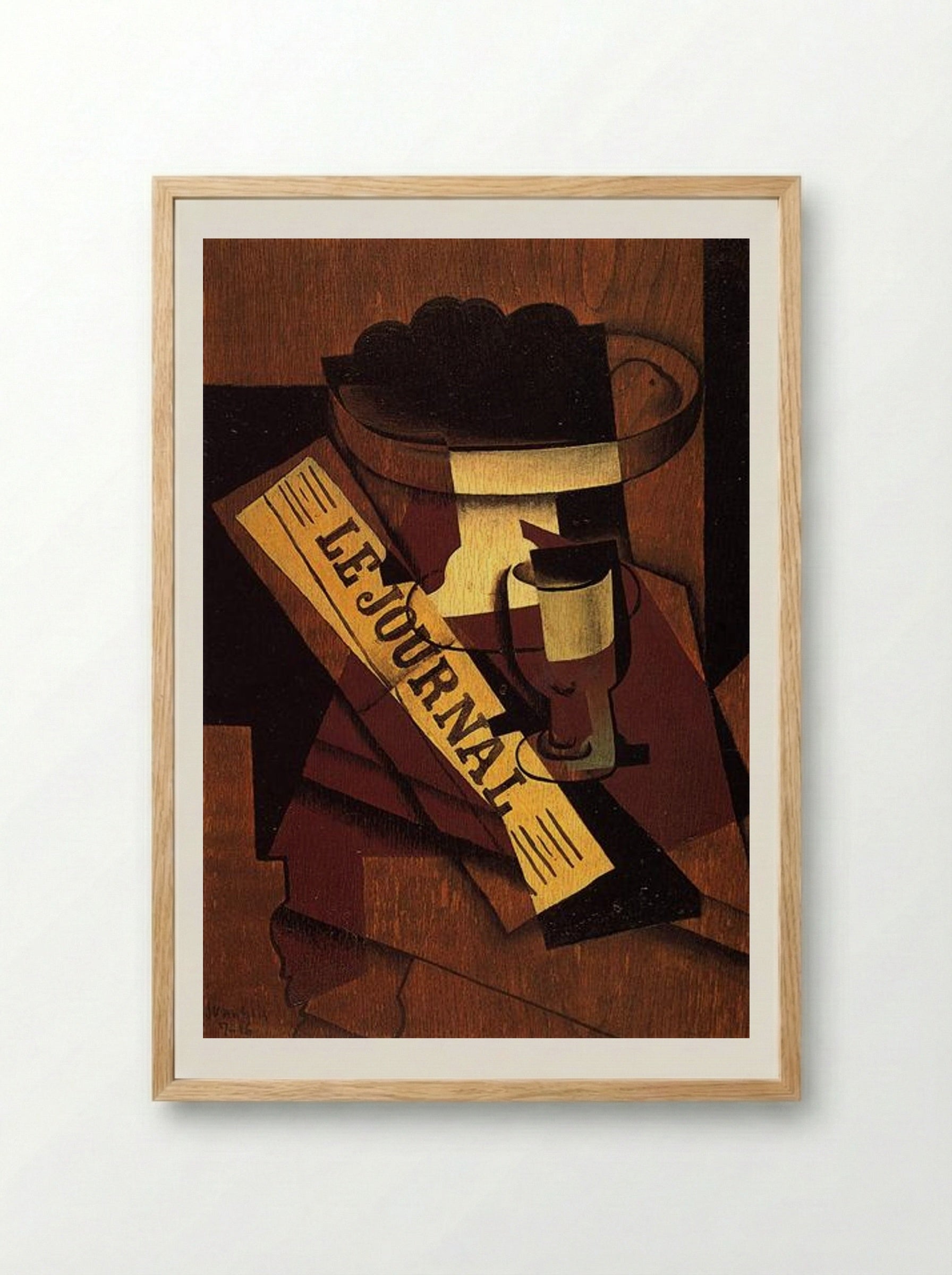 Fruit Dish, Glass and Newspaper - Juan Gris - Framed Print Wood