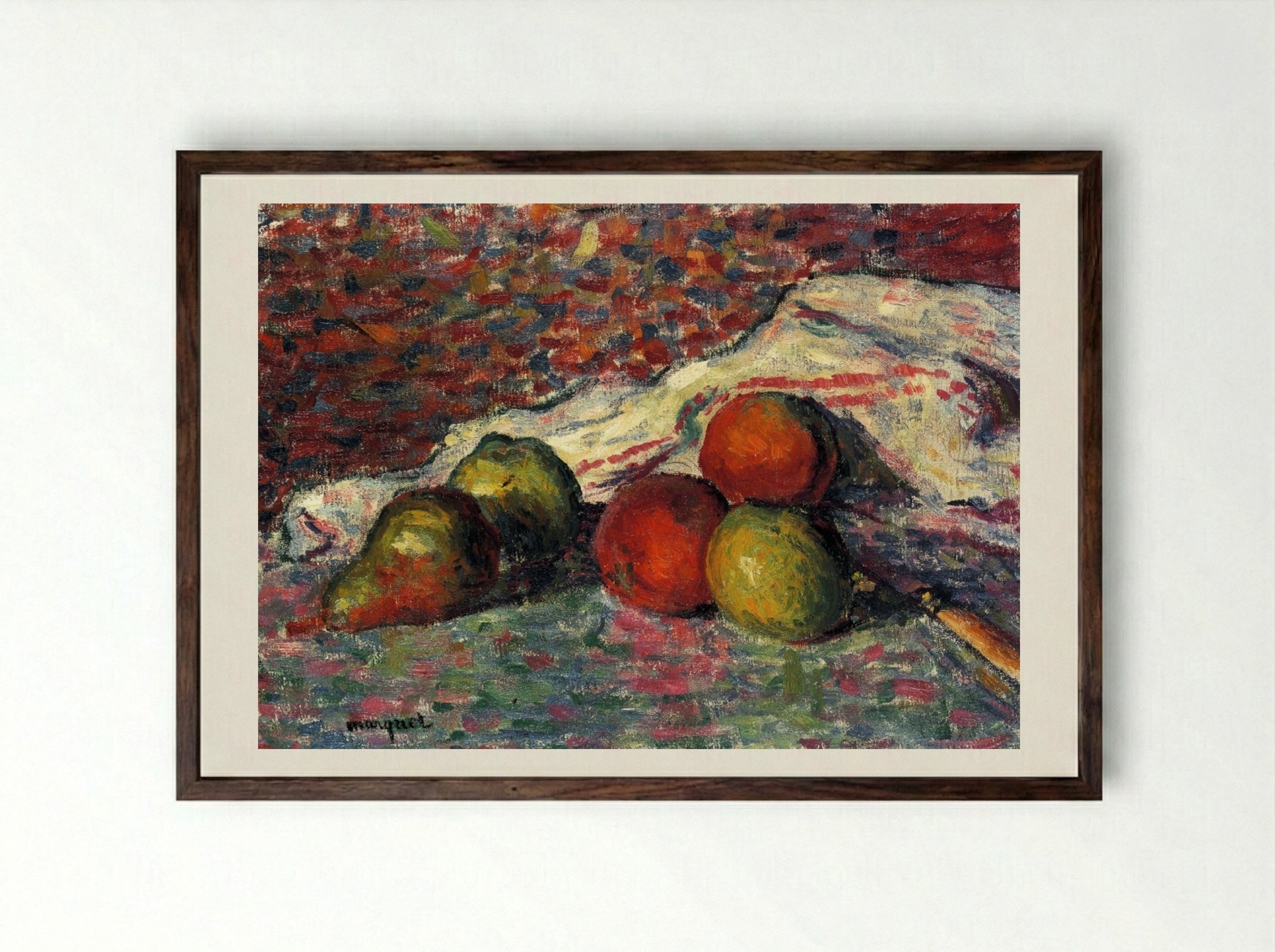 Fruit, Knife and Napkin - Albert Marquet - Framed Print Dark Wood
