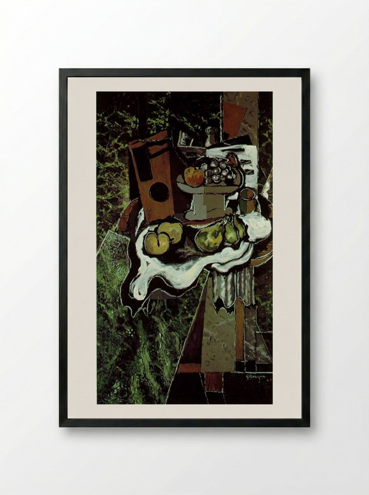 Fruit on a Tablecloth with a Fruitdish - Georges Braque - Framed Print Black