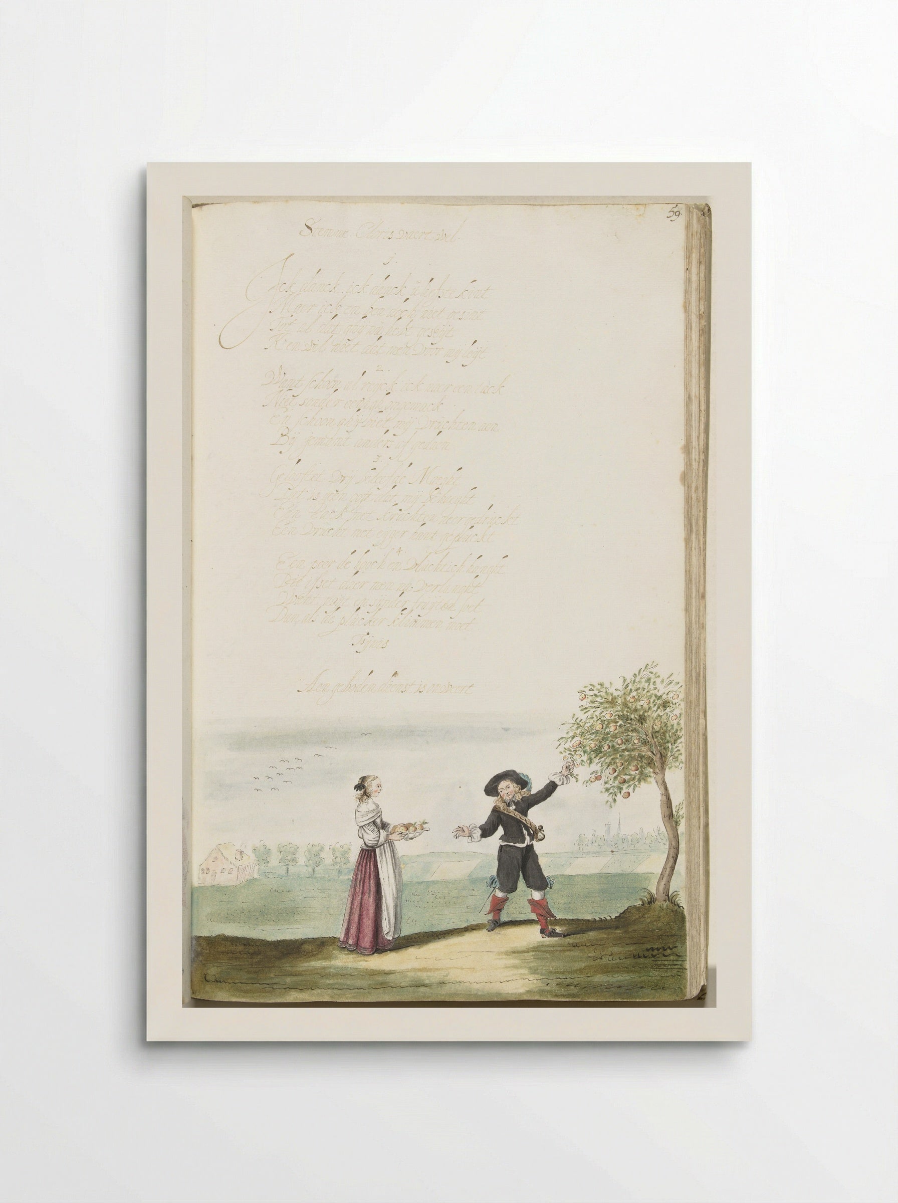 Fruit plukkende soldaat en een jongedame - Gesina ter Borch - Poster