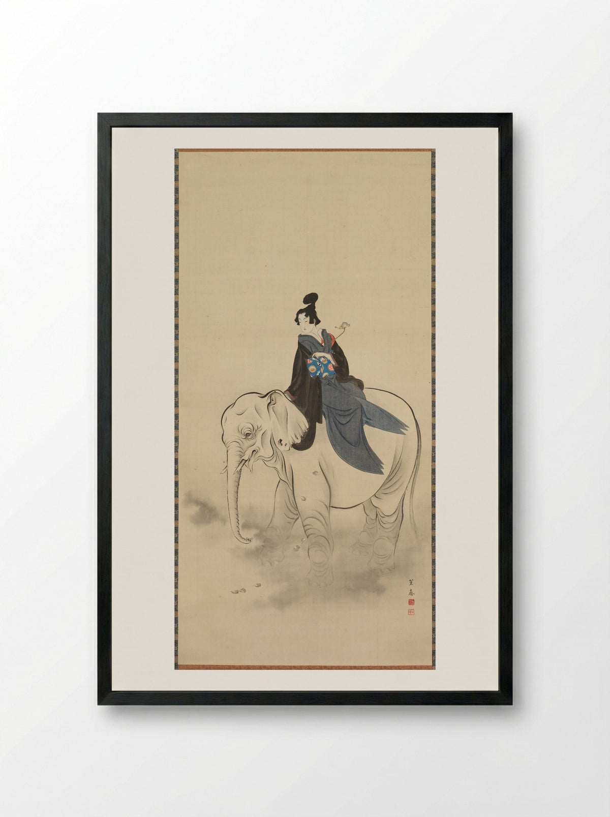 Fugen Bosatsu on an Elephant - Kitao Masayoshi - Framed Print Black