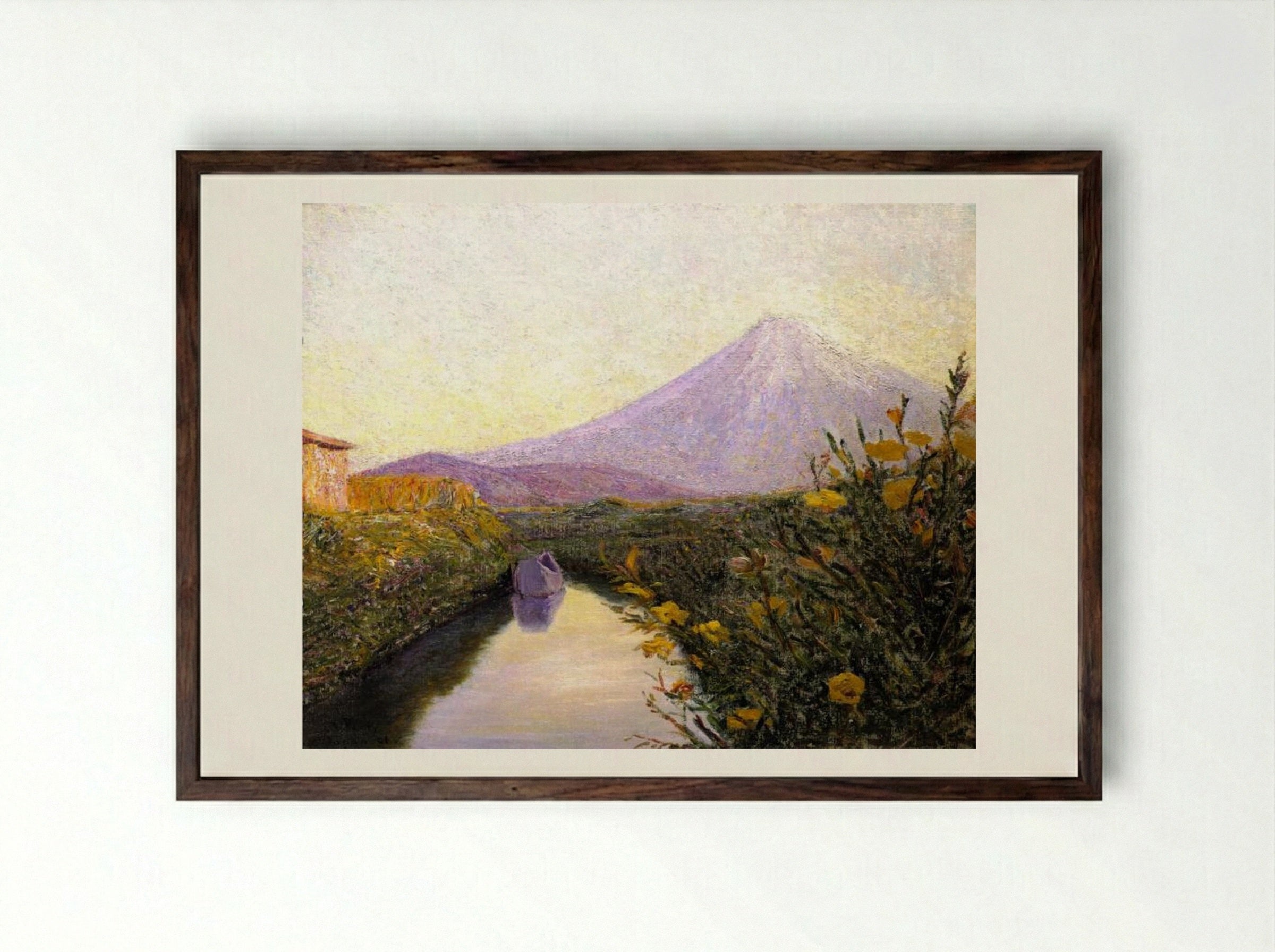 Fuji from the Canal, Iwabuchi - Lilla Cabot Perry - Framed Print Dark Wood