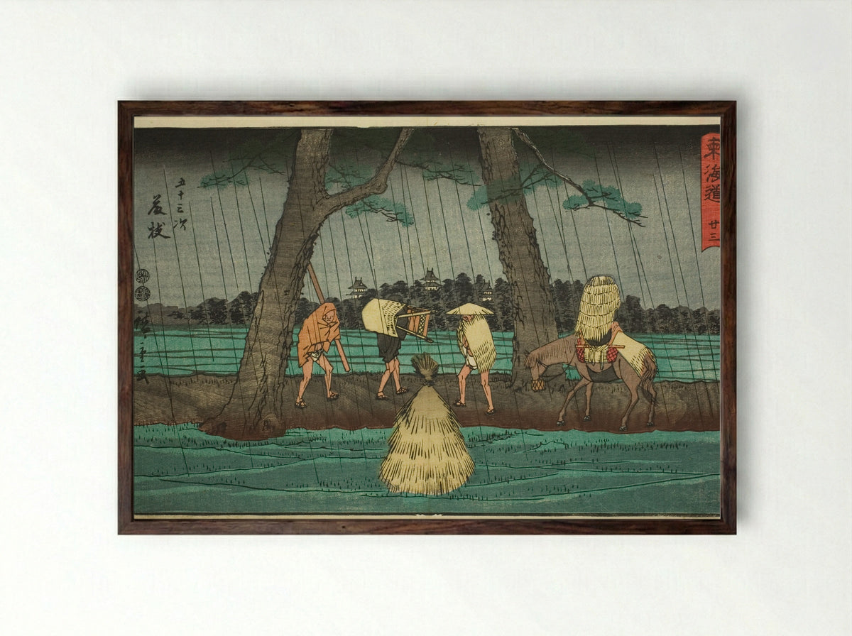 Fujieda: Station 23 (Reisho Tokaido) - Utagawa Hiroshige - Framed Print Dark Wood
