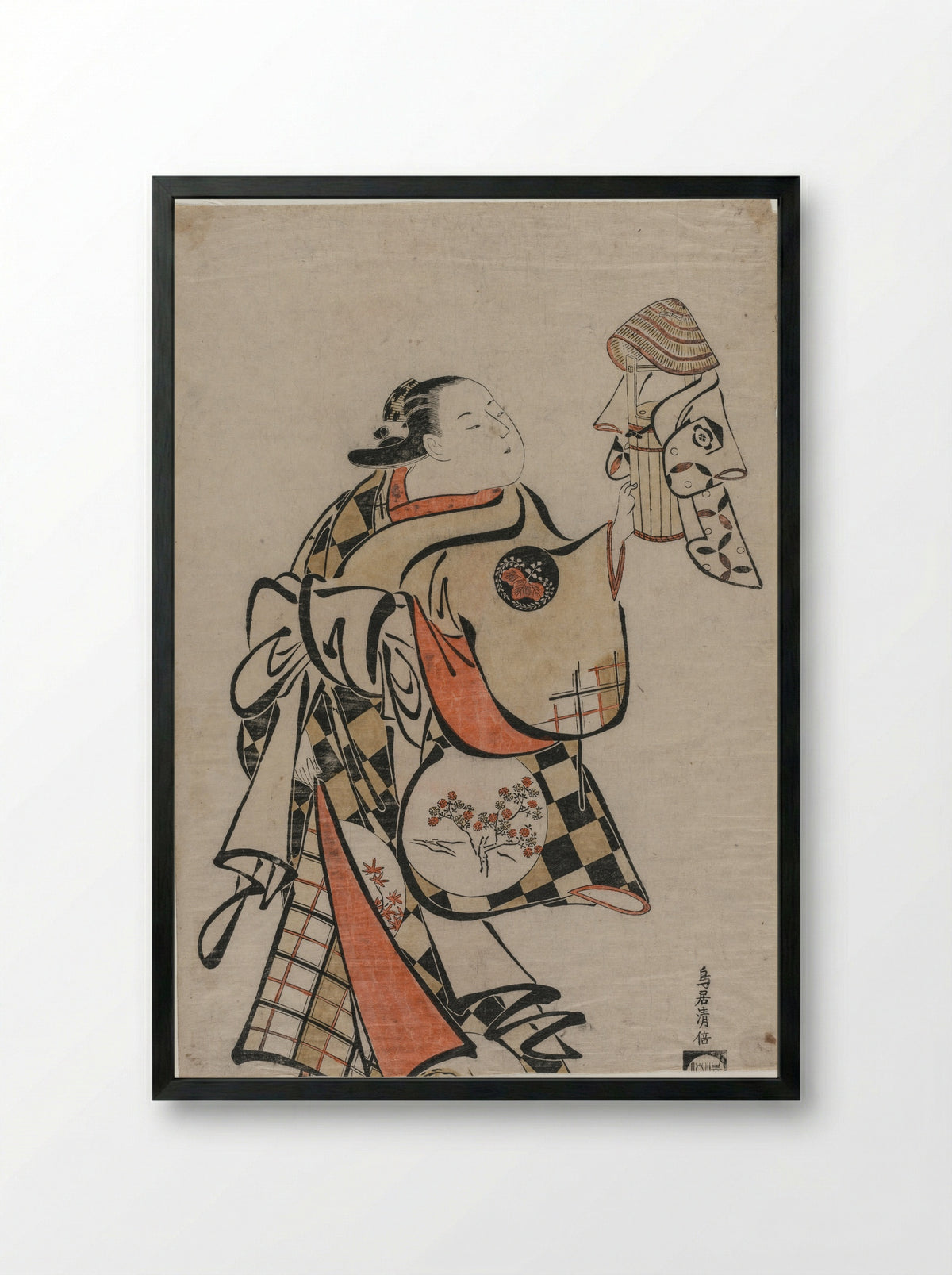 Fujimura Handayu as a Courtesan - Torii Kiyomasu - Framed Print Black
