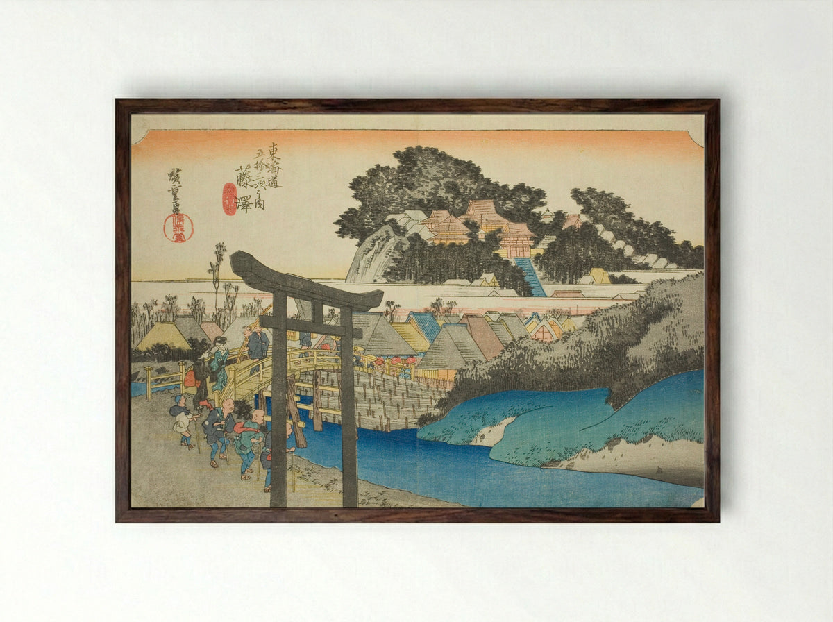 Fujisawa: Yugyo Temple - Utagawa Hiroshige - Framed Print Dark Wood