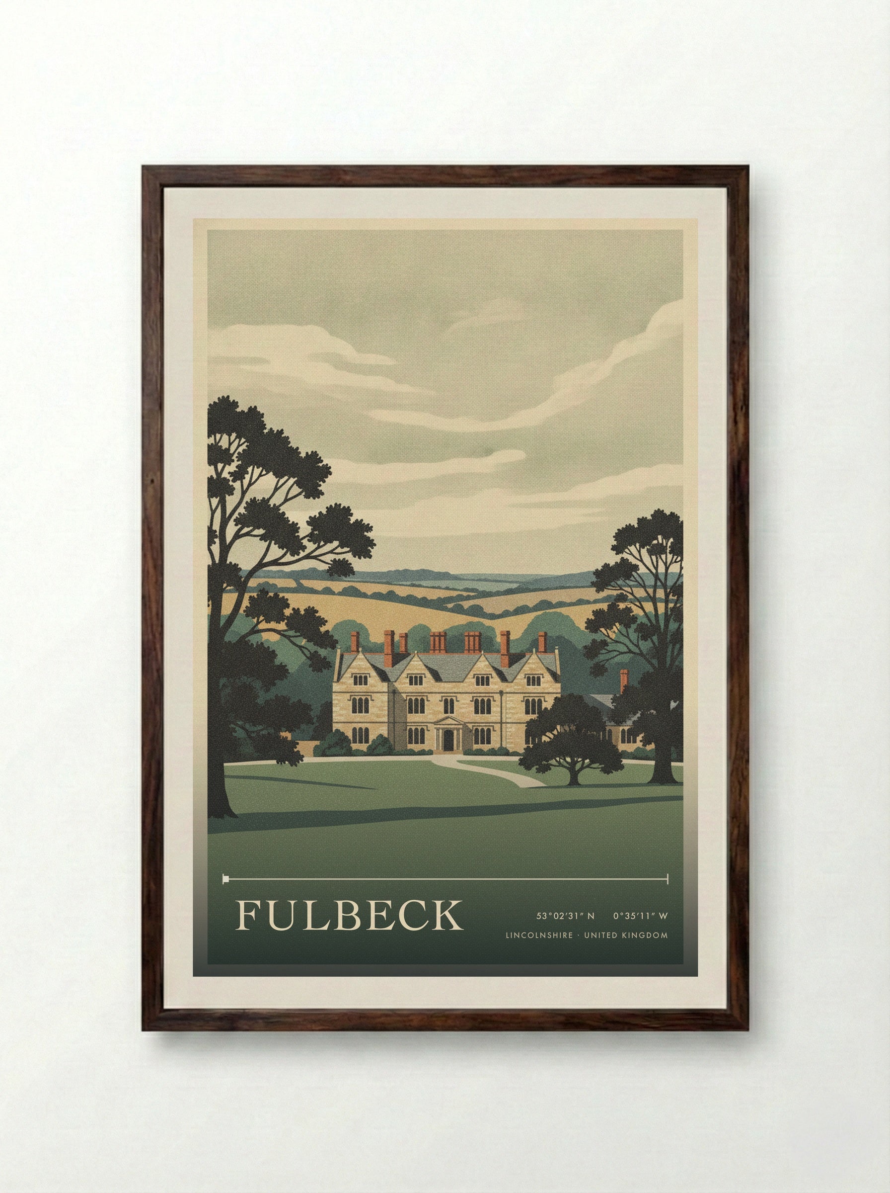 Fulbeck Lincolnshire United Kingdom Travel Poster - Framed Print Dark Wood