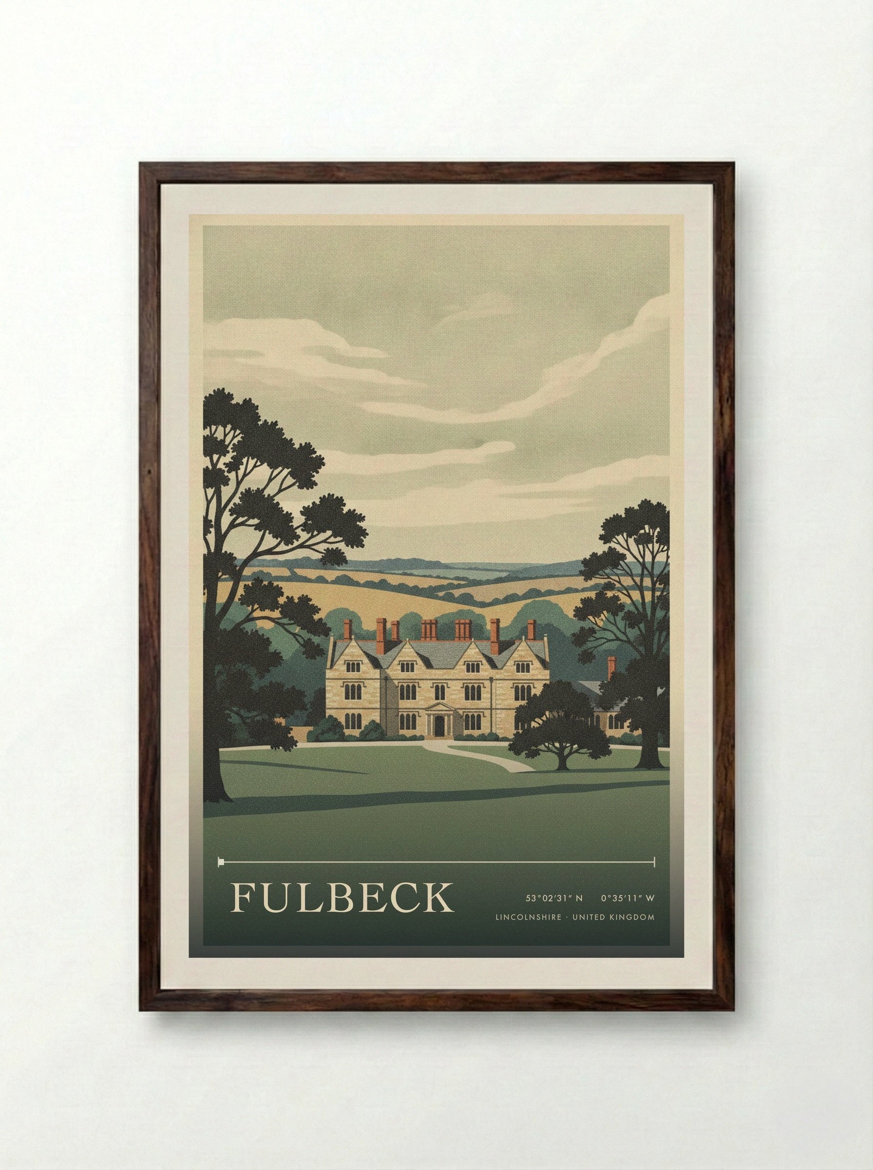 Fulbeck Lincolnshire United Kingdom Travel Poster - Framed Print Dark Wood