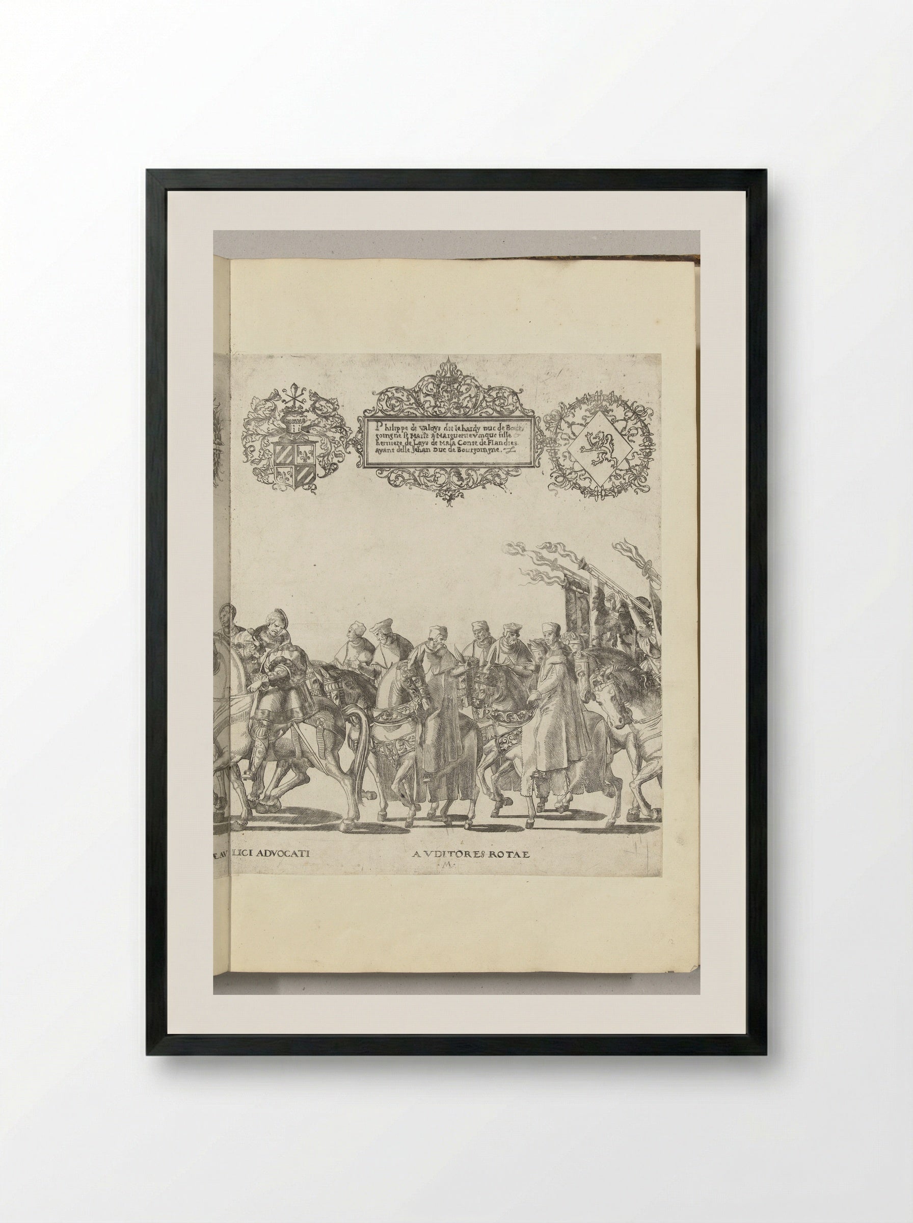 Functionarissen van het pauselijk hof te paard, plaat M - Nicolaas Hogenberg - Framed Print Black
