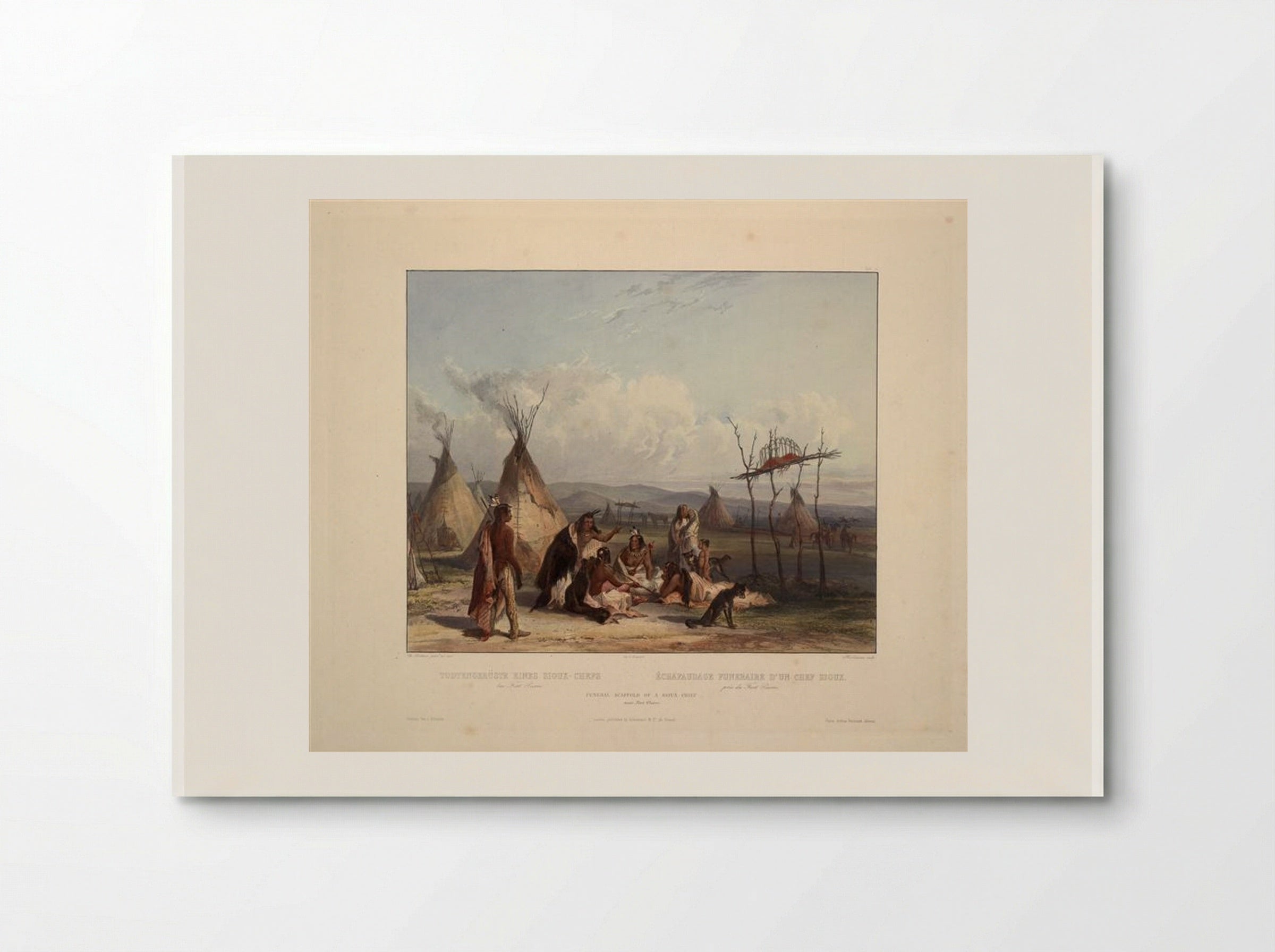 Funeral Scaffold of a Sioux Chief near Fort Pierre - Karl Bodmer - Poster