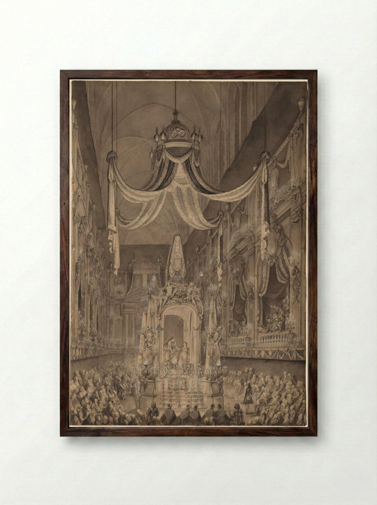 Funeral for Marie-Thérèse of Spain - Charles-Nicolas Cochin - Framed Print Dark Wood