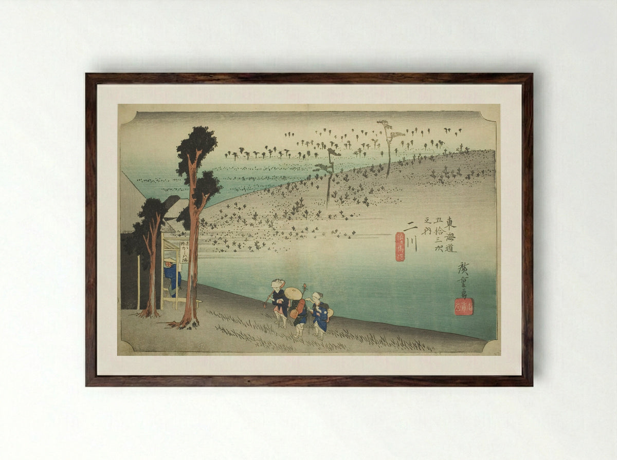 Futakawa: Sarugababa Plateau - Utagawa Hiroshige - Framed Print Dark Wood