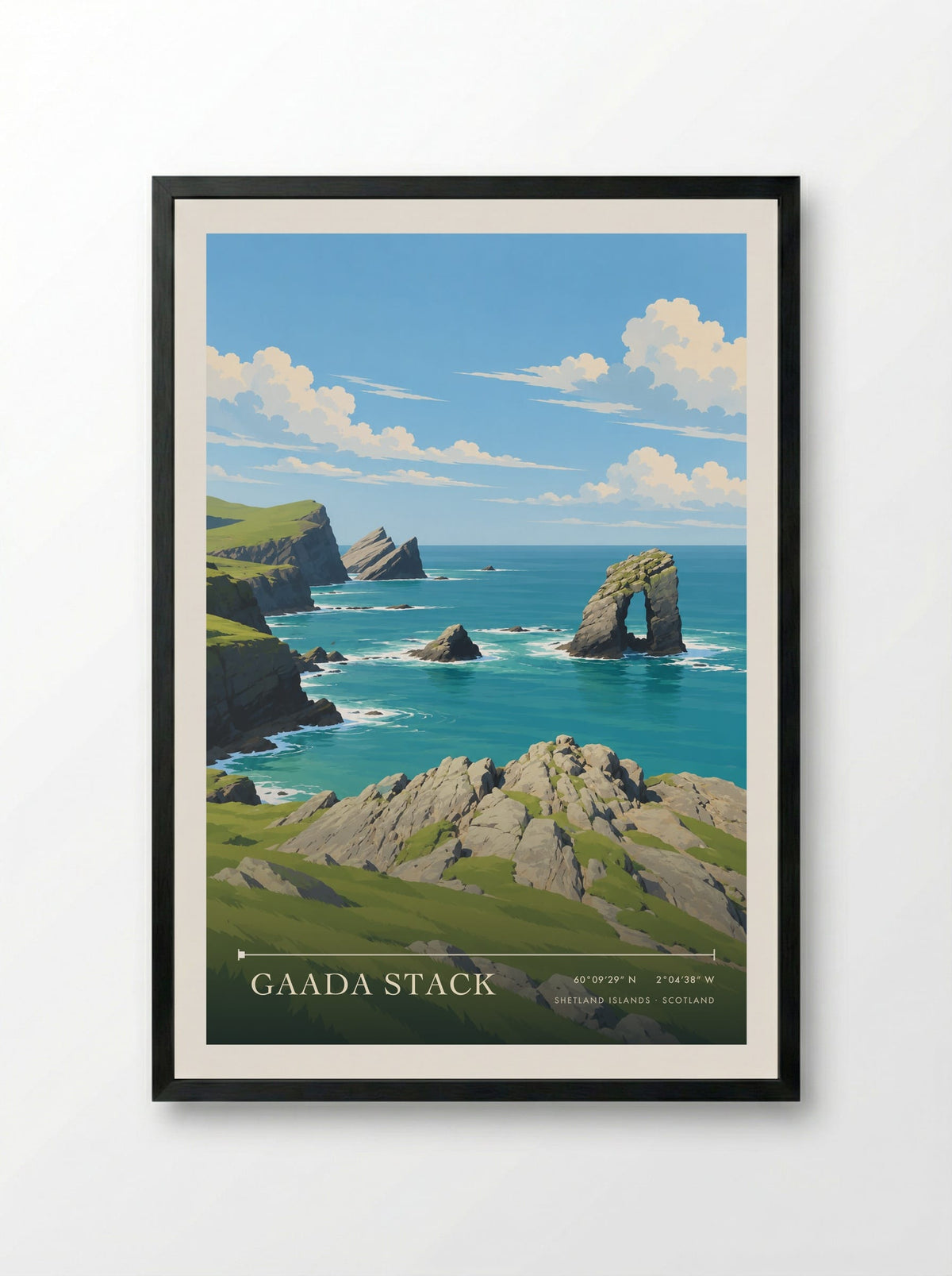 Gaada Stack, Shetland Islands | Travel Poster - Framed Print Black