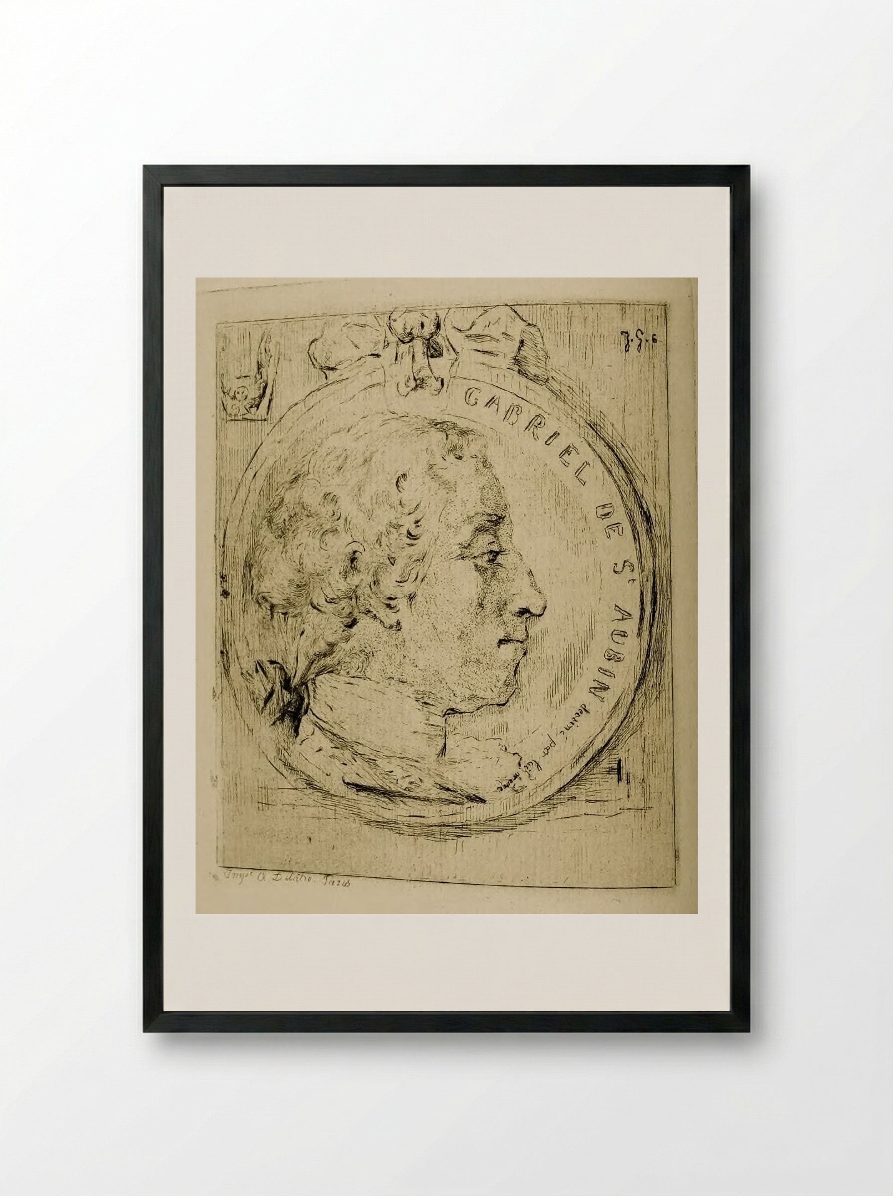 Gabriel de Saint-Aubin, in a Medallion - Jules de Goncourt - Framed Print Black