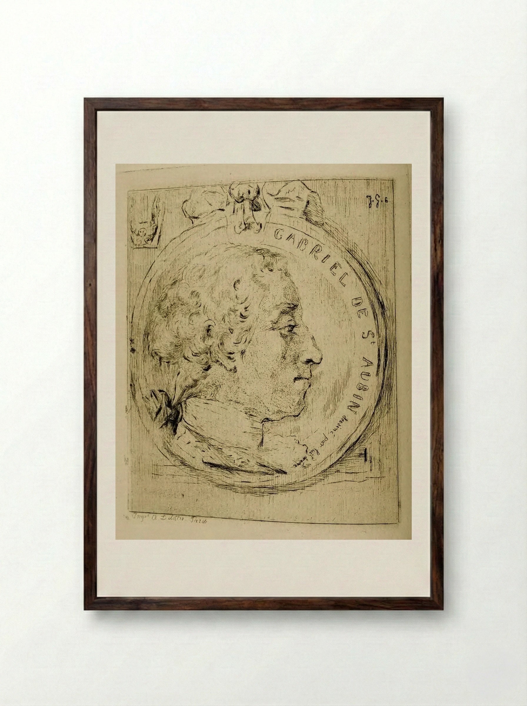 Gabriel de Saint-Aubin, in a Medallion - Jules de Goncourt - Framed Print Dark Wood