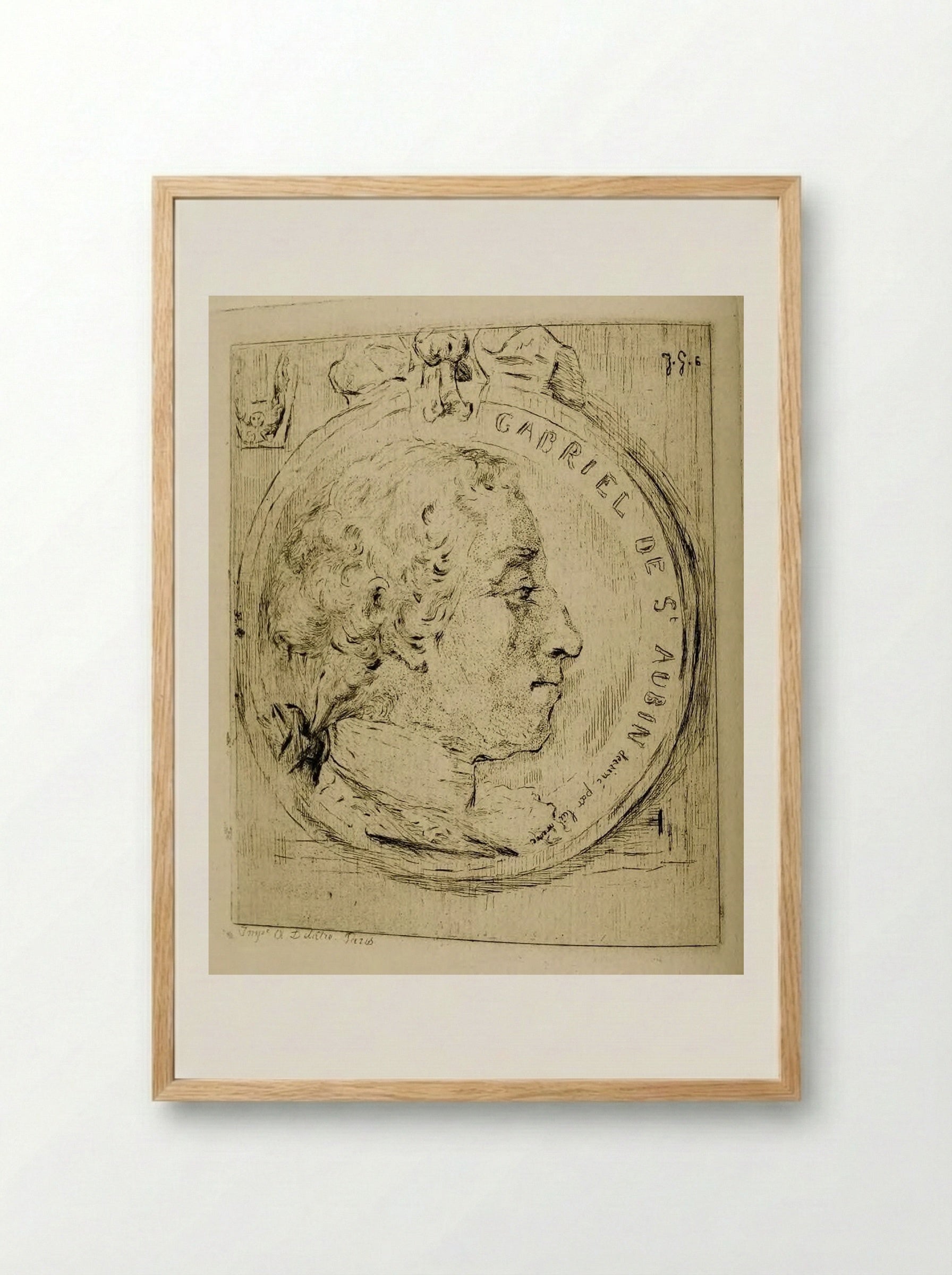 Gabriel de Saint-Aubin, in a Medallion - Jules de Goncourt - Framed Print Wood
