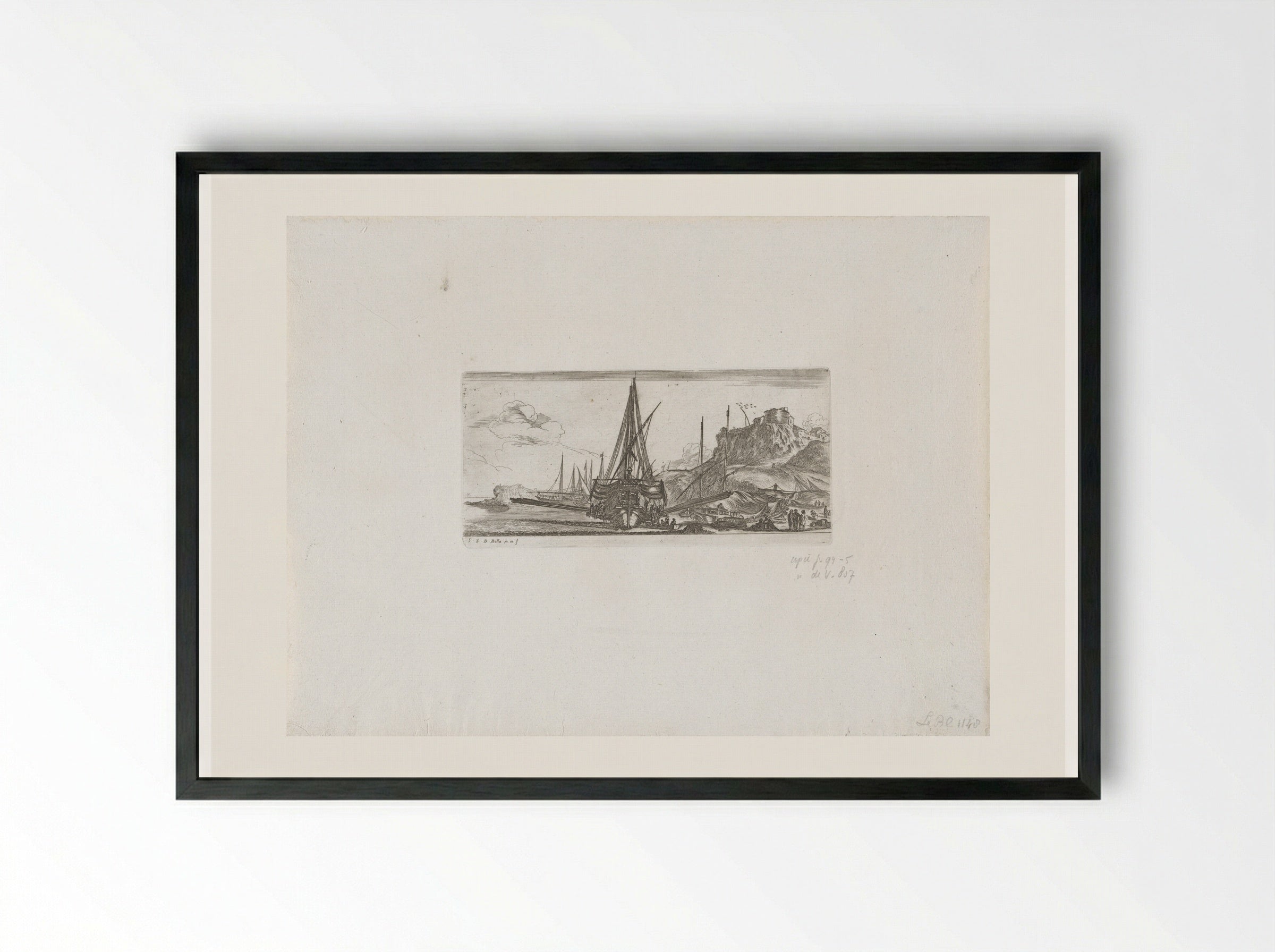 Galei in de haven - Stefano della Bella - Framed Print Black