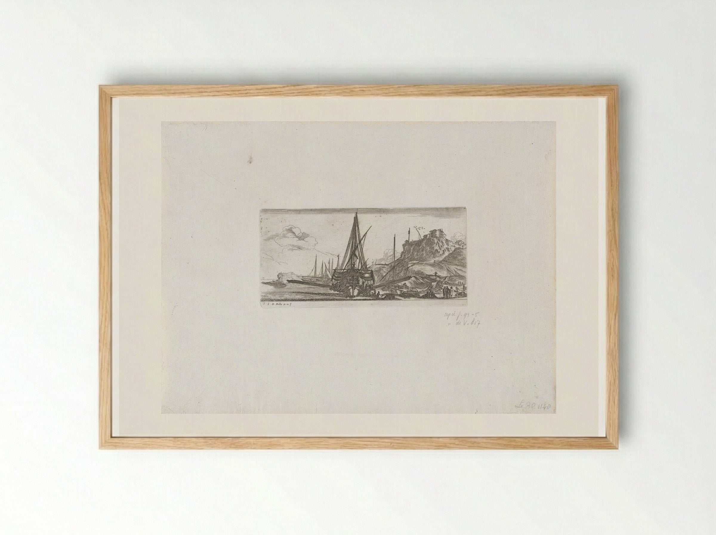 Galei in de haven - Stefano della Bella - Framed Print Wood