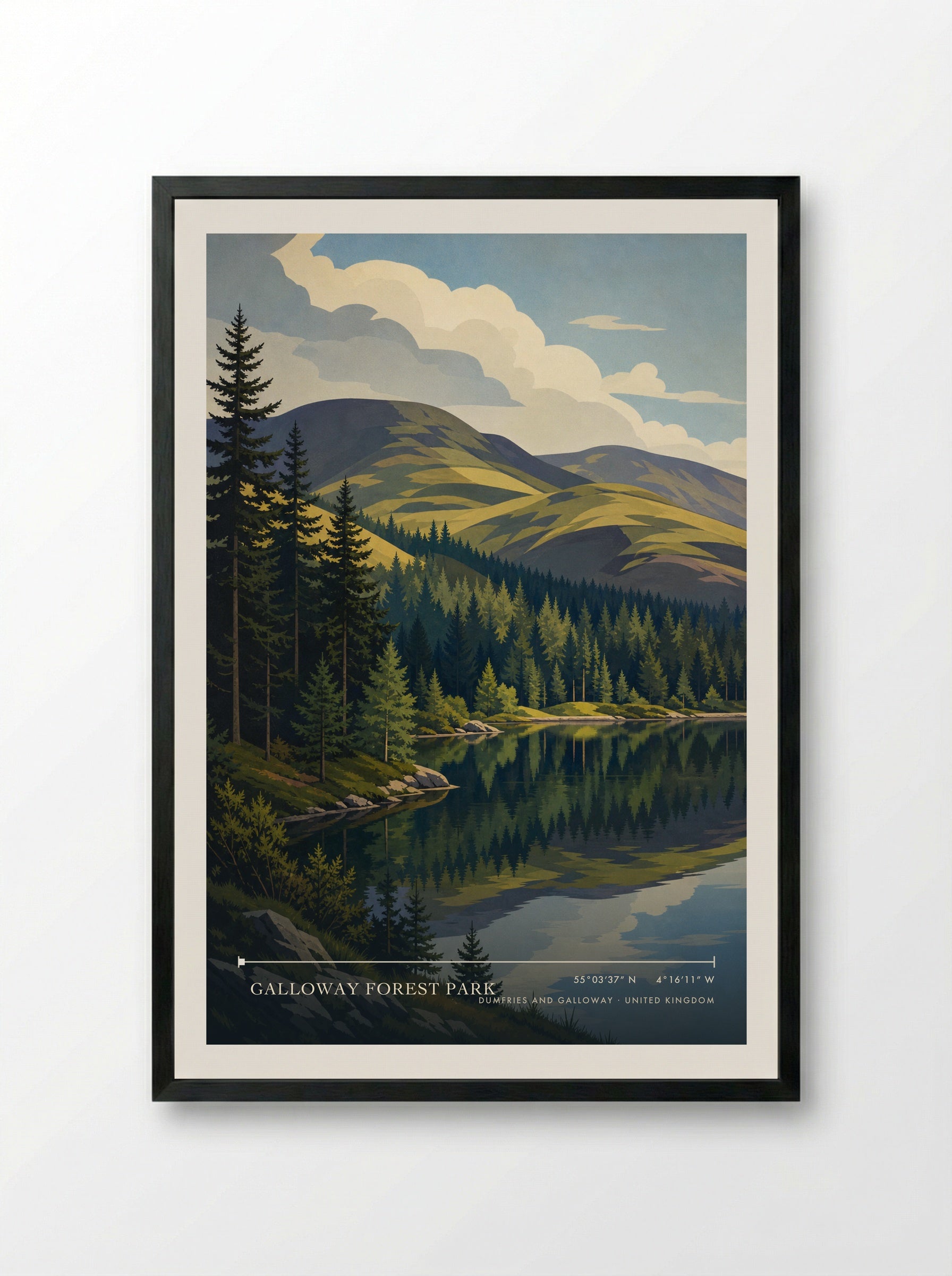 Galloway Forest Park Dumfries and Galloway United Kingdom Travel Poster - Framed Print Black