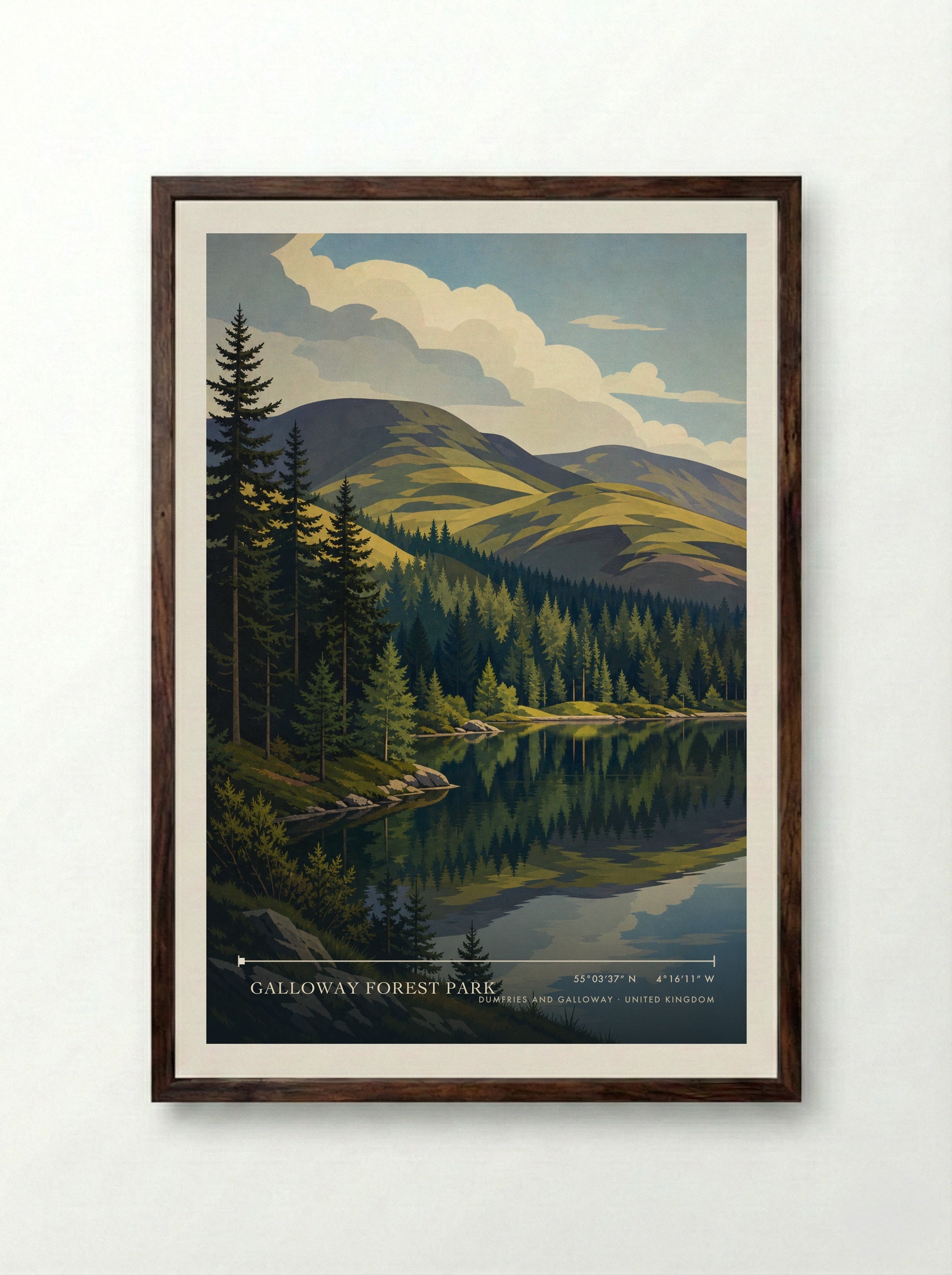 Galloway Forest Park Dumfries and Galloway United Kingdom Travel Poster - Framed Print Dark Wood