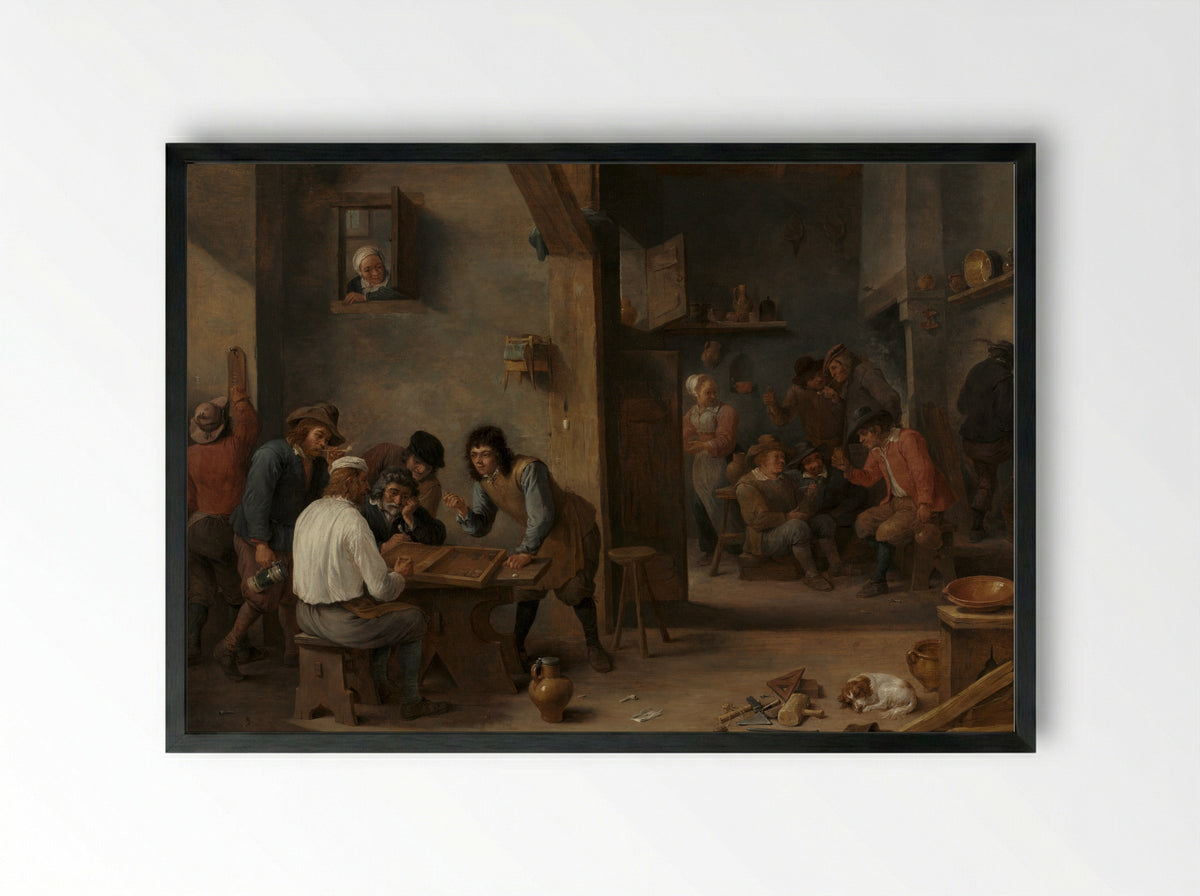 Game of Backgammon - David Teniers the Younger - Framed Print Black