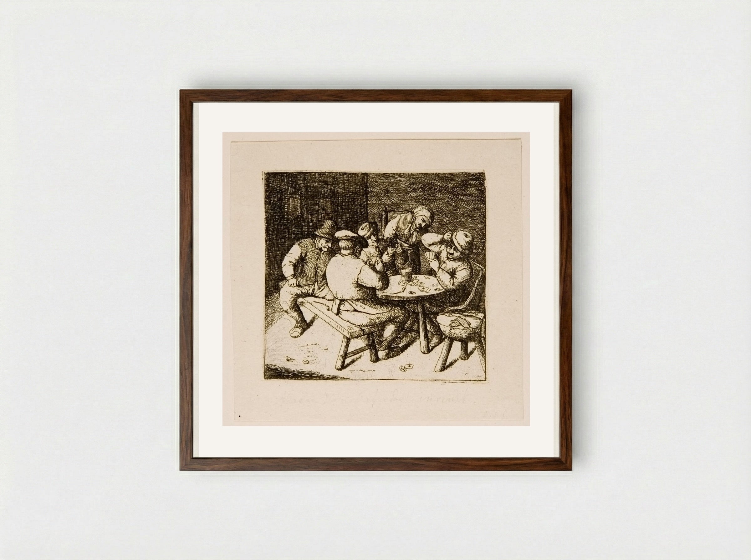 Game of Cards (second plate) - David Deuchar - Framed Print Dark Wood
