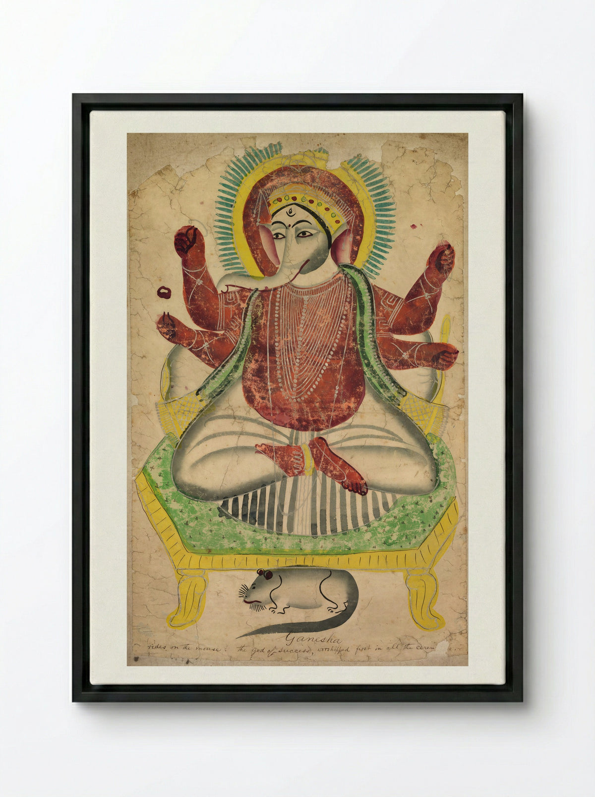 Ganesha - Kalighat School - Framed Canvas Black