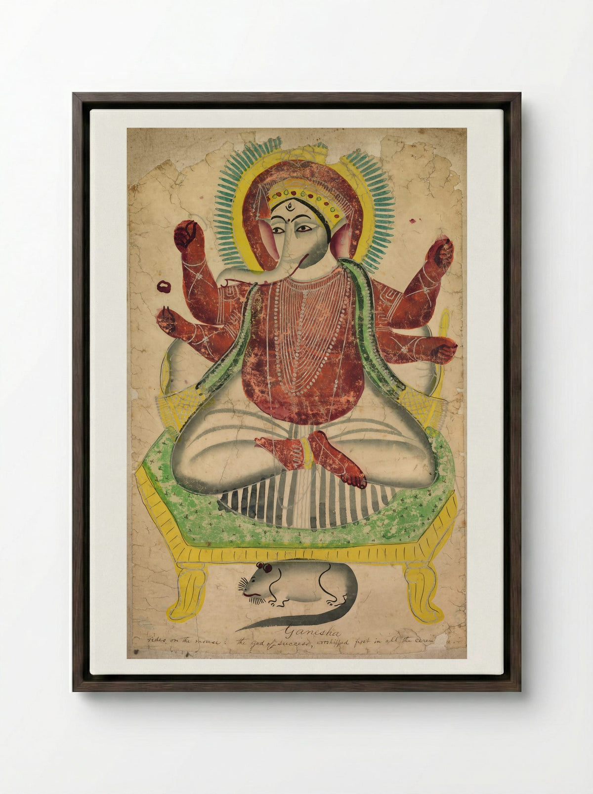 Ganesha - Kalighat School - Framed Canvas Dark Wood