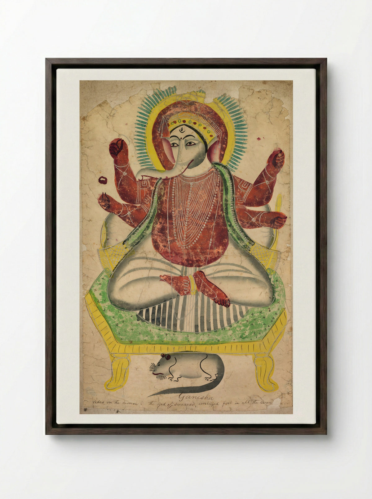 Ganesha - Kalighat School - Framed Canvas Dark Wood