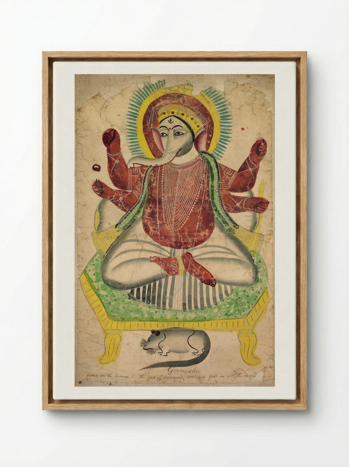 Ganesha - Kalighat School - Framed Canvas Wood