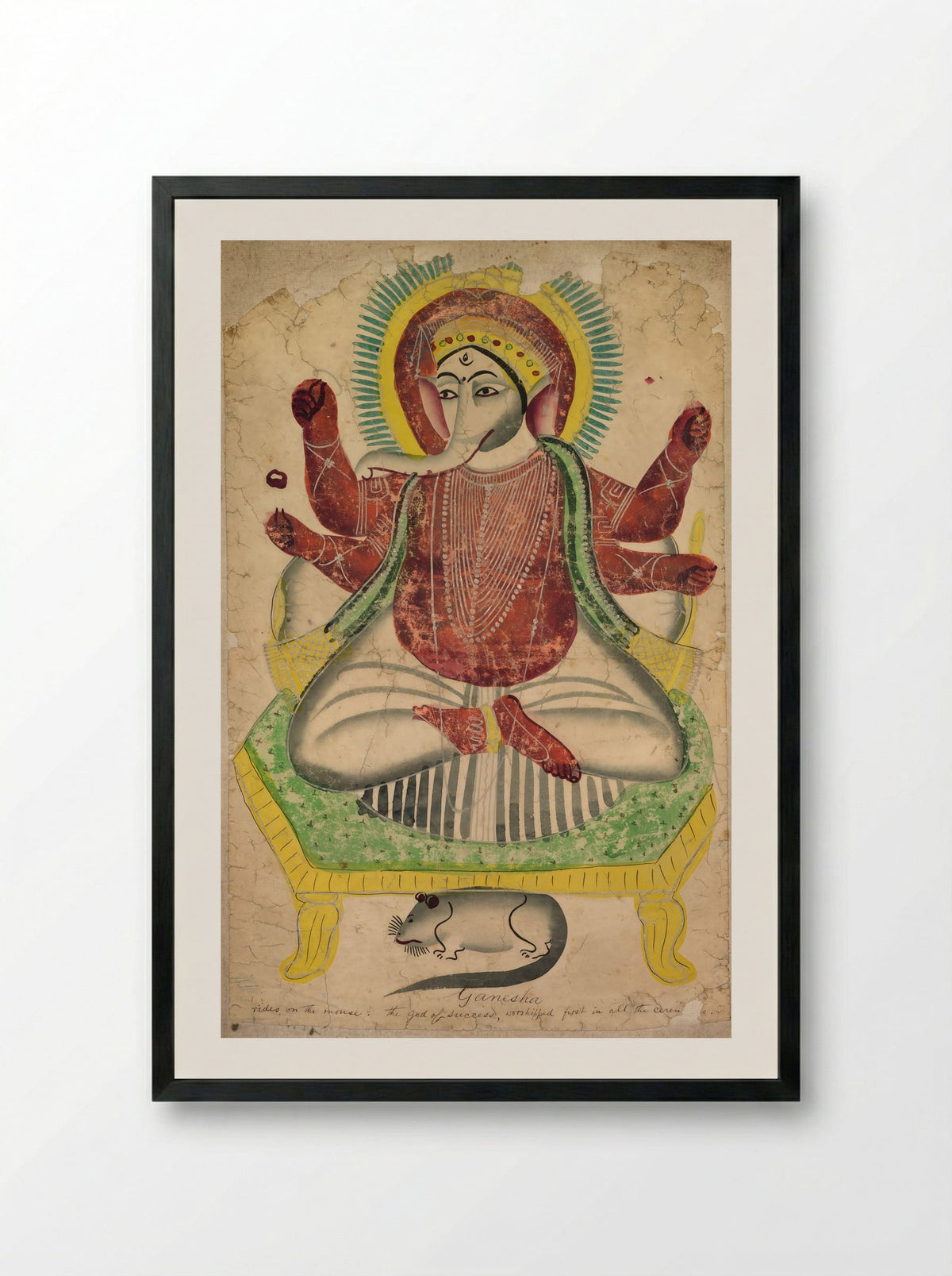 Ganesha - Kalighat School - Framed Print Black