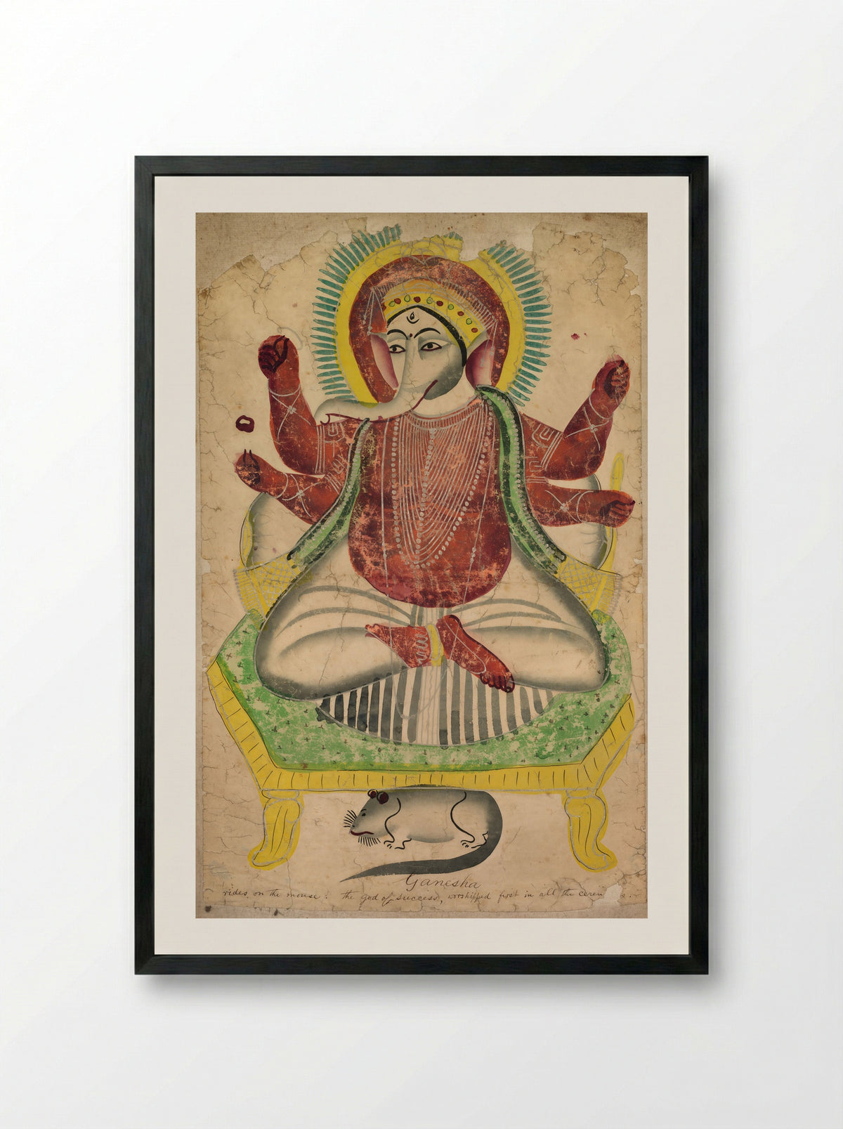 Ganesha - Kalighat School - Framed Print Black
