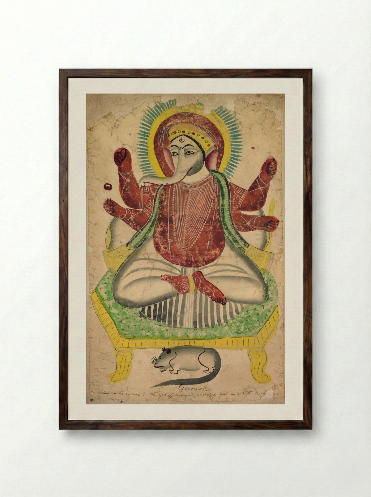 Ganesha - Kalighat School - Framed Print Dark Wood