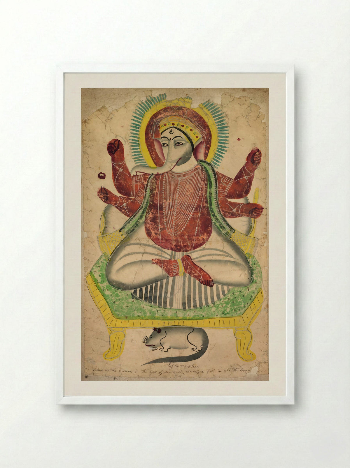 Ganesha - Kalighat School - Framed Print White