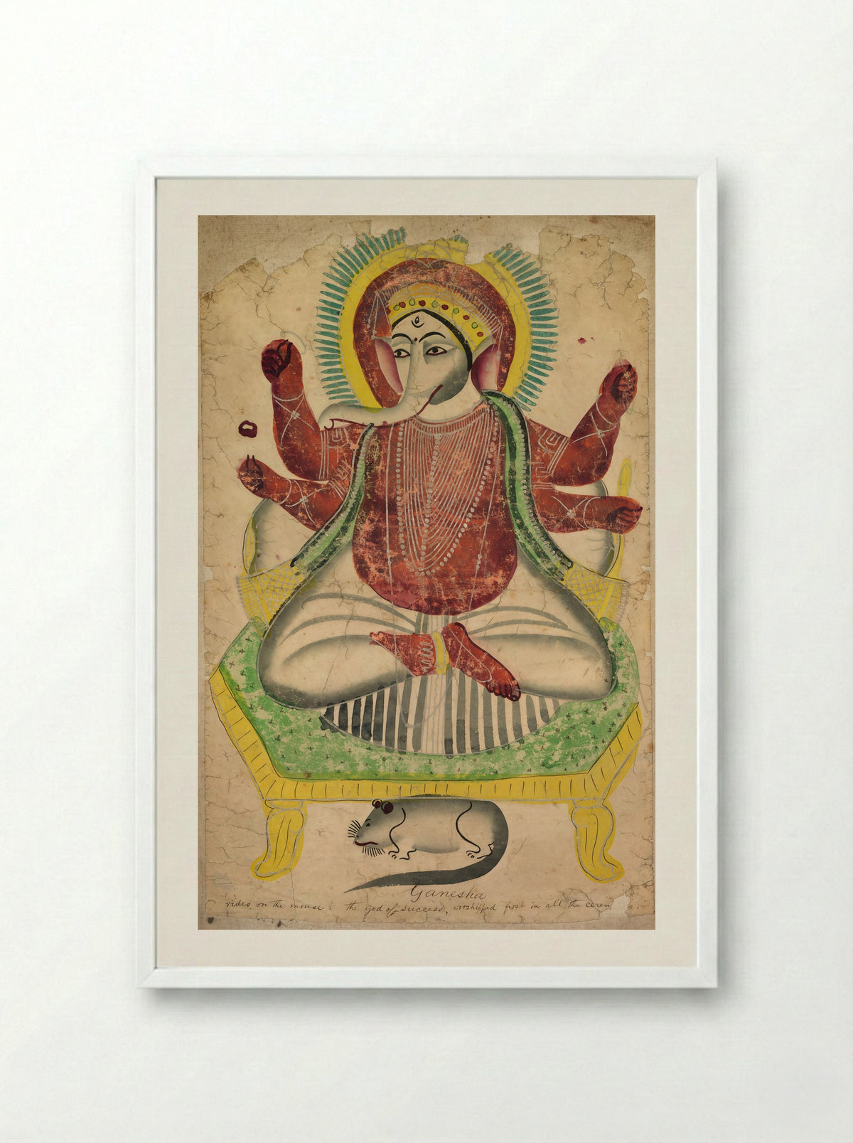 Ganesha - Kalighat School - Framed Print White