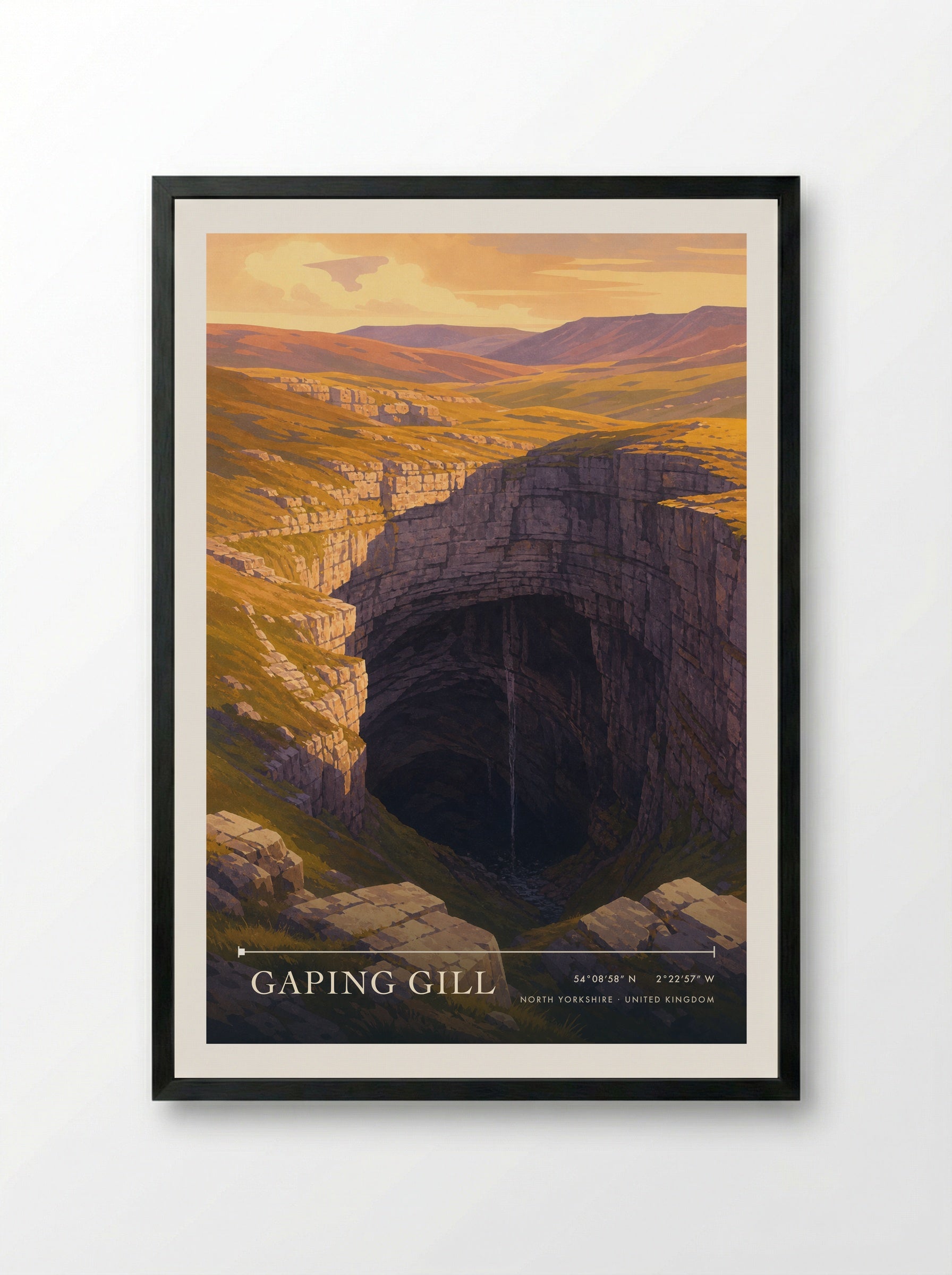 Gaping Gill North Yorkshire United Kingdom Travel Poster - Framed Print Black