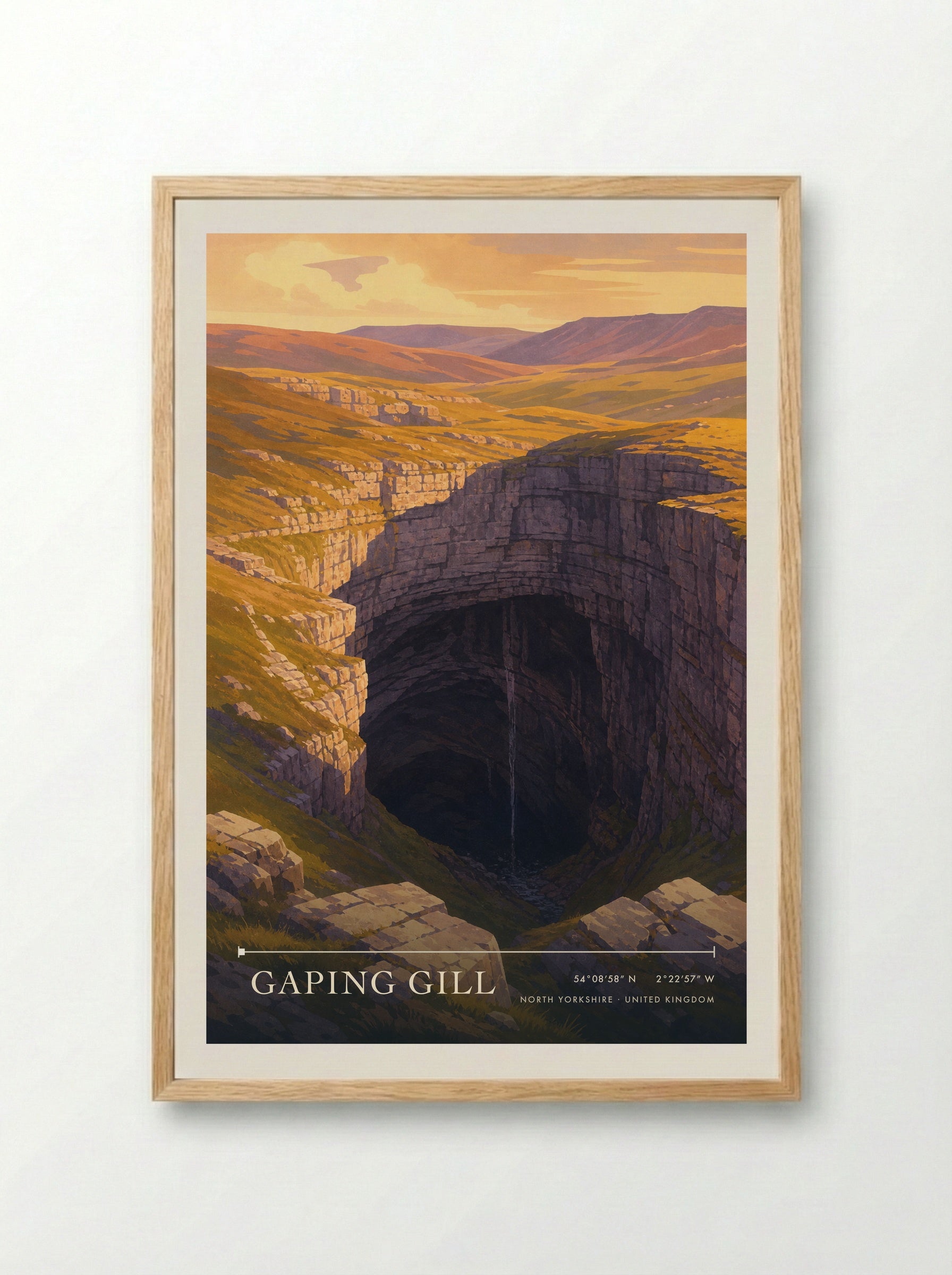 Gaping Gill North Yorkshire United Kingdom Travel Poster - Framed Print Wood