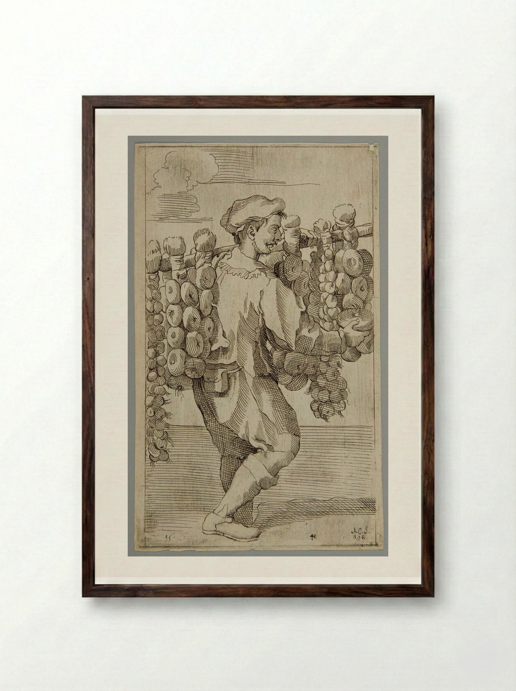 Garlic and onions for sale!, plate 41 - Simon Guillain - Framed Print Dark Wood