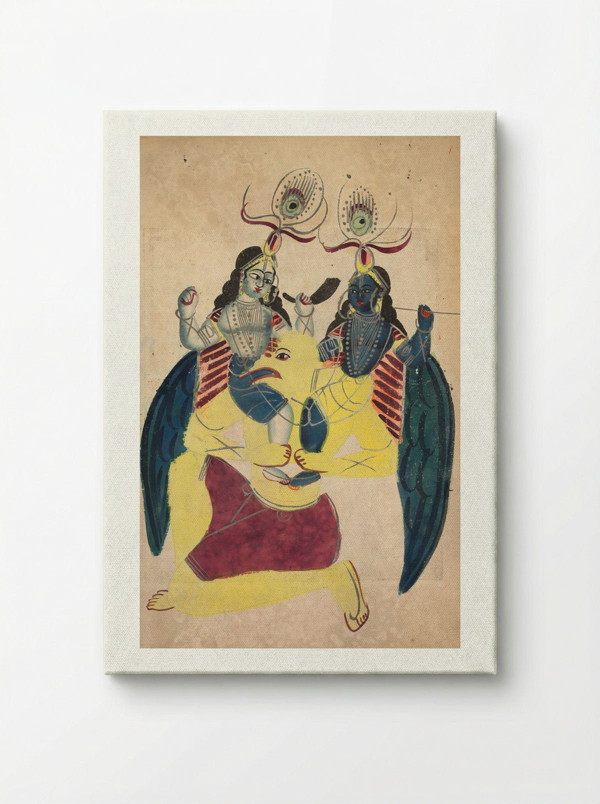 Garuda Carrying Balarama and Krishna - Kalighat School - Canvas