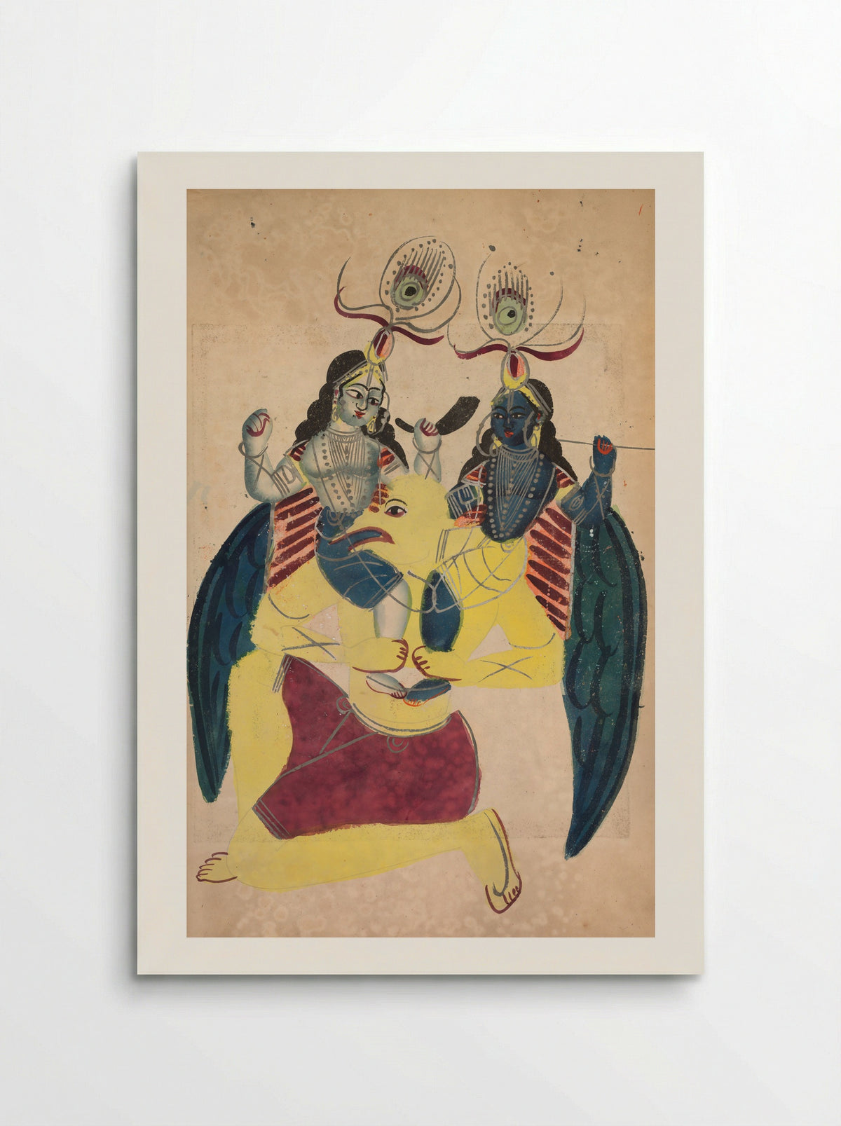 Garuda Carrying Balarama and Krishna - Kalighat School - Poster